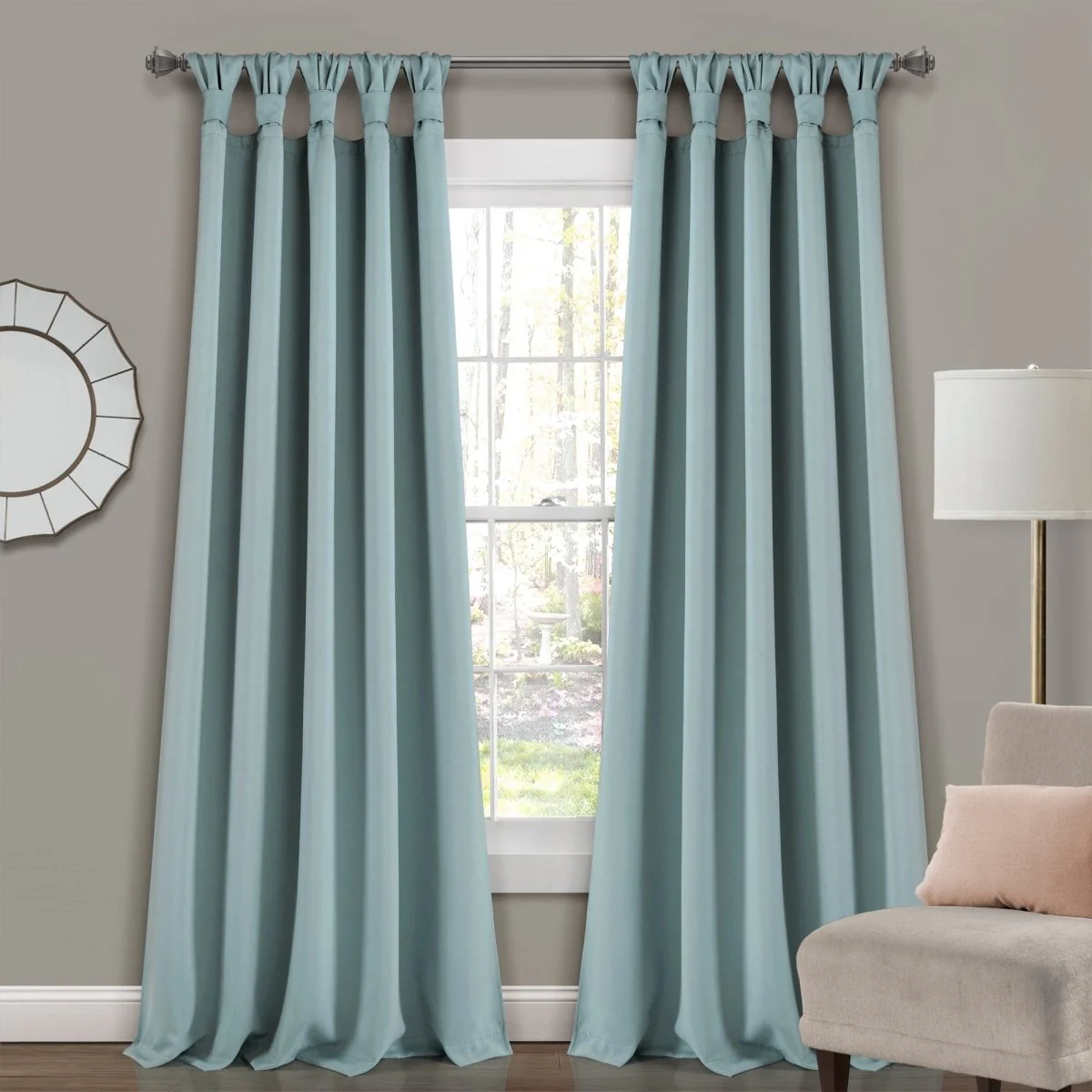 Insulated Knotted Tab Top Blackout Window Curtain Panel Set - Image 3
