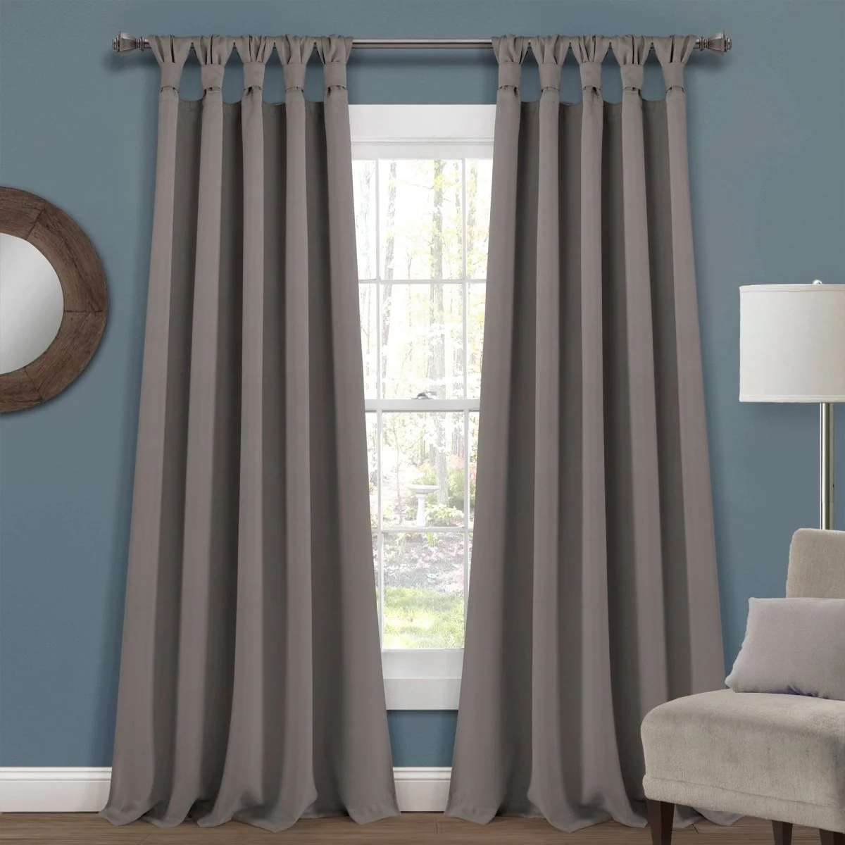 Insulated Knotted Tab Top Blackout Window Curtain Panel Set - Image 4