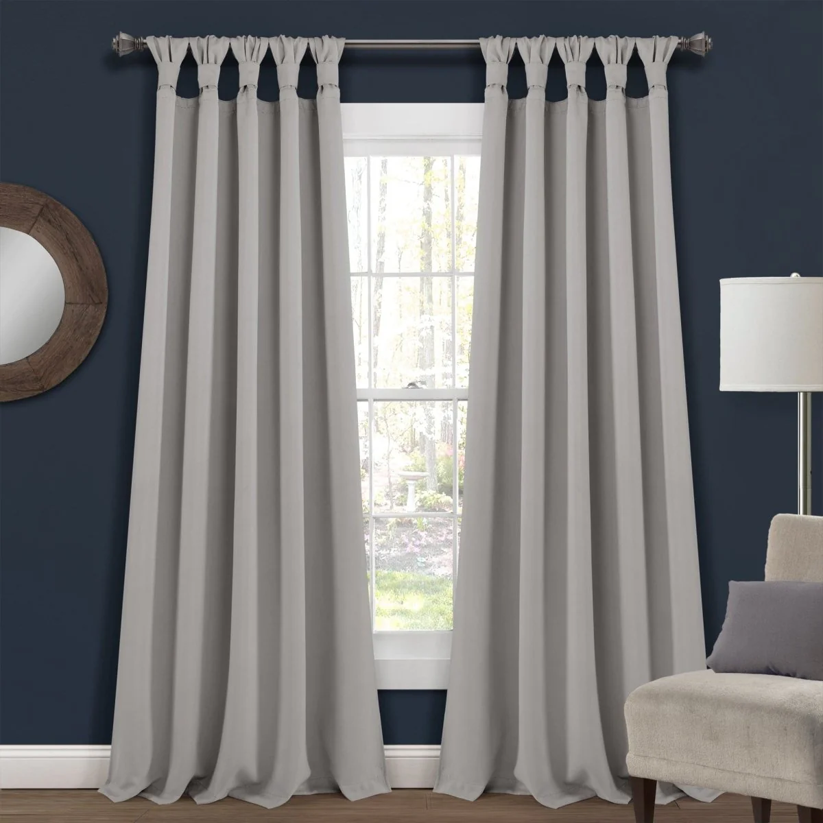 Insulated Knotted Tab Top Blackout Window Curtain Panel Set - Image 5