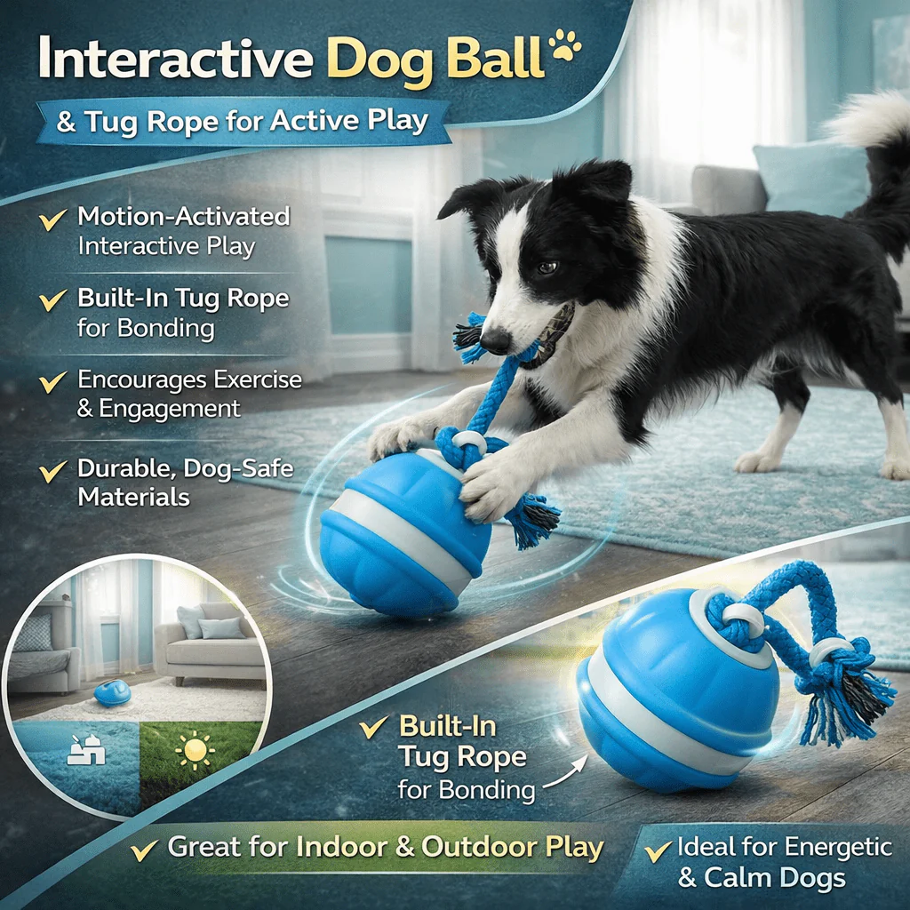 Interactive Dog Toy Motion Sensor Ball with Tug Rope Active Play Toy - Image 4
