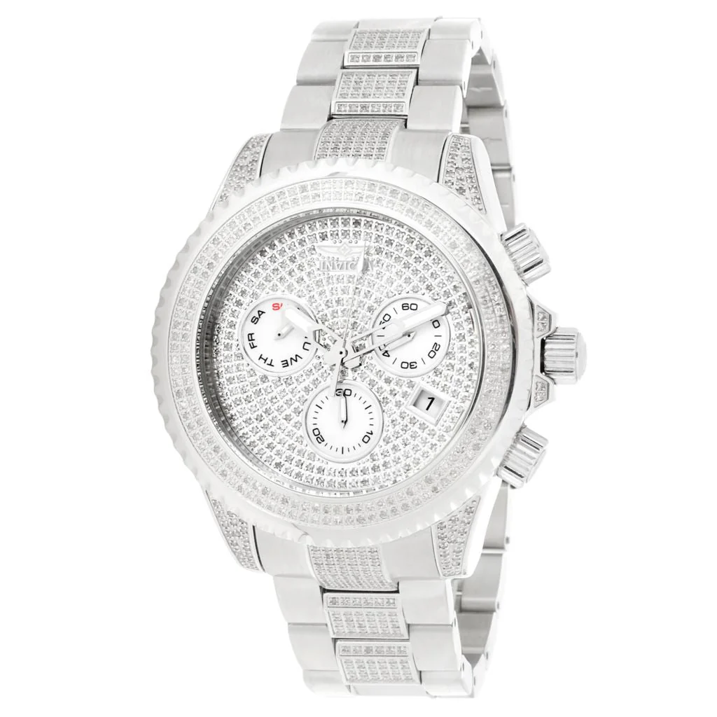 INVICTA 47MM GRAND DIVER QUARTZ CHRONO DIAMOND PAVE STAINLESS BRAC WATCH - Image 3
