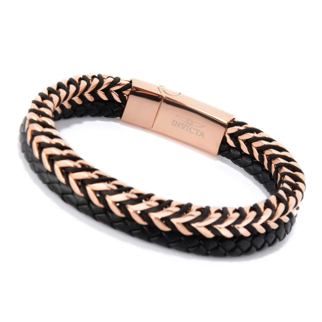 Invicta Jewelry 8.75" Stainless Steel Chain & Leather Bracelet - Image 2