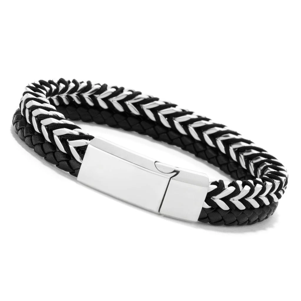 Invicta Jewelry 8.75" Stainless Steel Chain & Leather Bracelet - Image 3