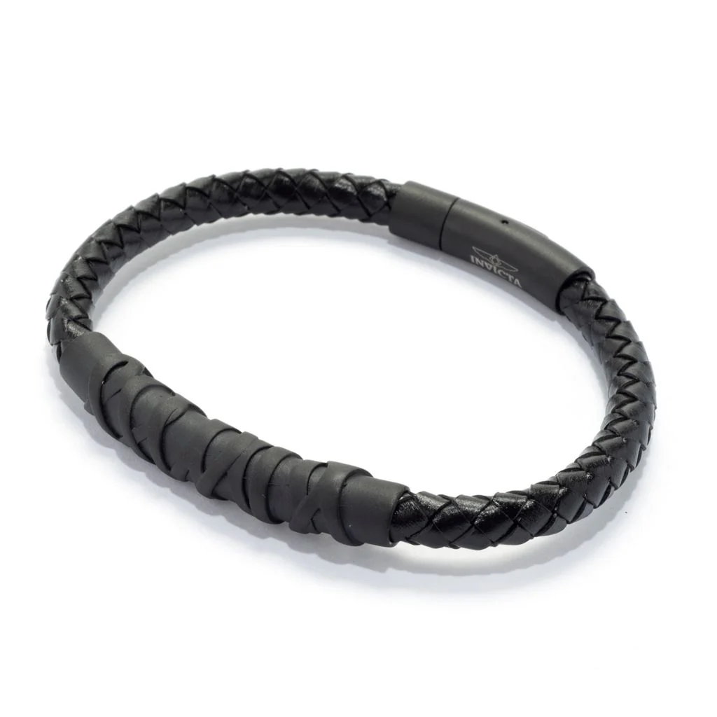 Invicta Jewelry Stainless Steel & Braided Leather Bracelet - Image 2
