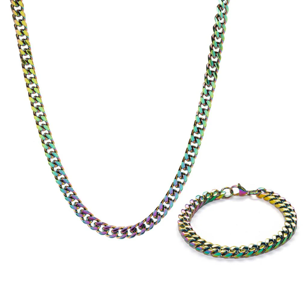 Invicta Jewelry Stainless Steel Curb Link Bracelet & Necklace Set - Image 3