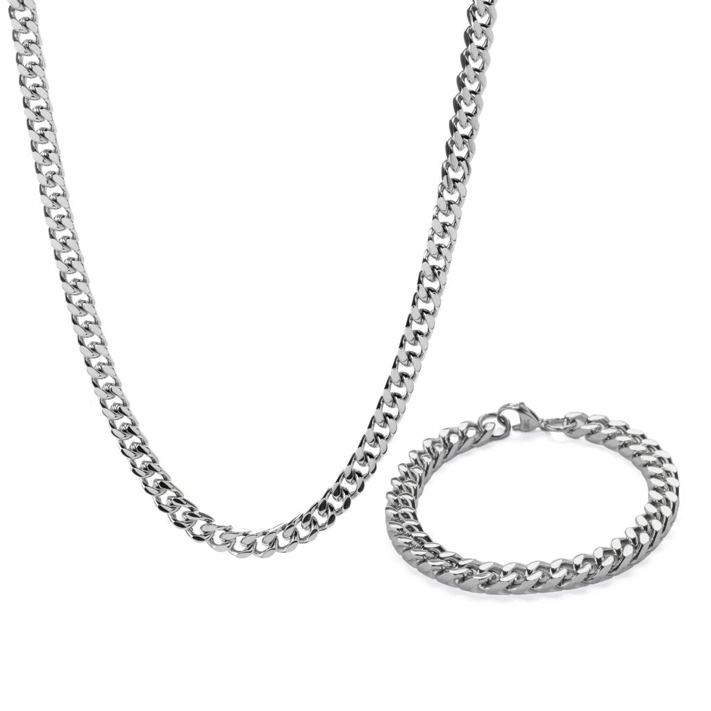 Invicta Jewelry Stainless Steel Curb Link Bracelet & Necklace Set - Image 4