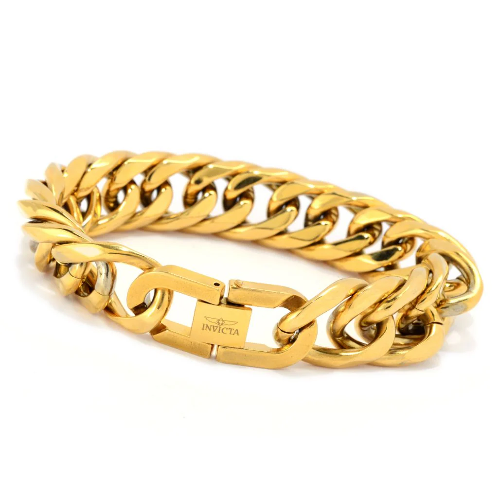 Invicta Men's Stainless Steel Beveled Cuban Curb Chain Bracelet - Image 5