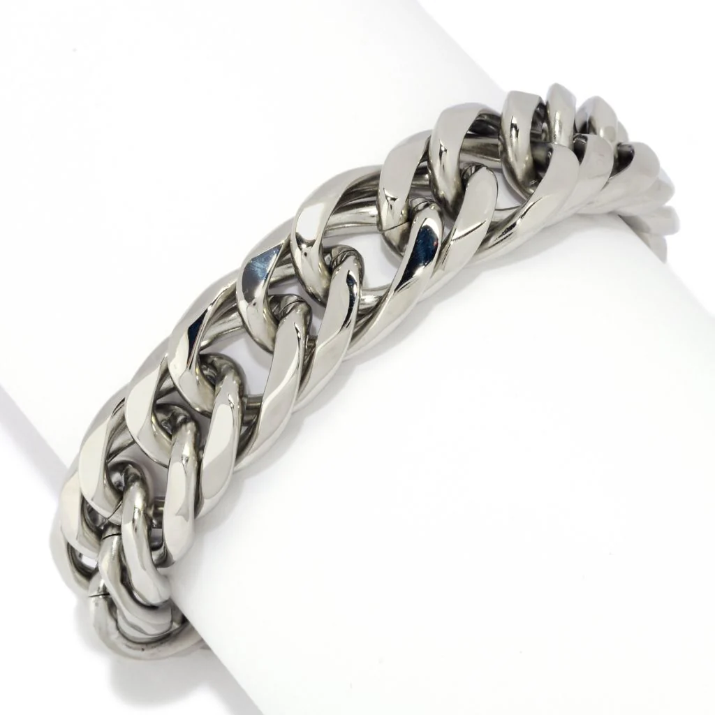 Invicta Men's Stainless Steel Beveled Cuban Curb Chain Bracelet - Image 6