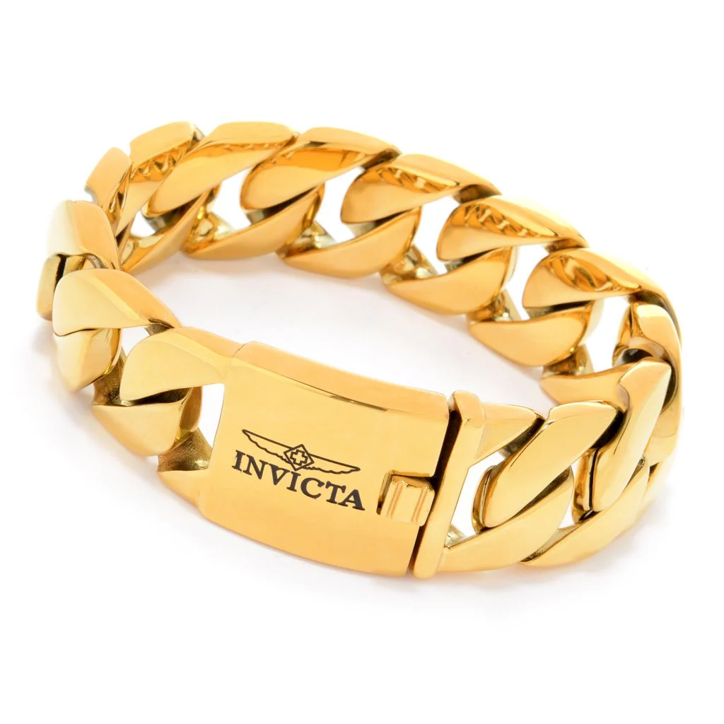 Invicta Men's Stainless Steel Choice of Length Curb Link Chain Bracelet - Image 3