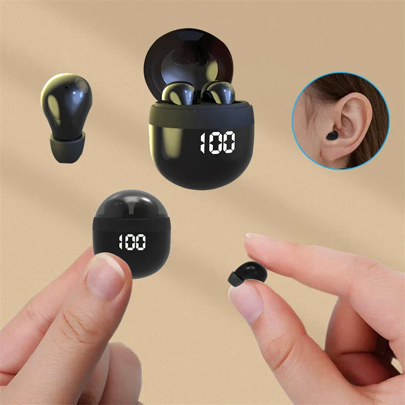 Invisible TWS Bluetooth 5.3 Earbuds Wireless Mini In-Ear Headphones Mic Noise
