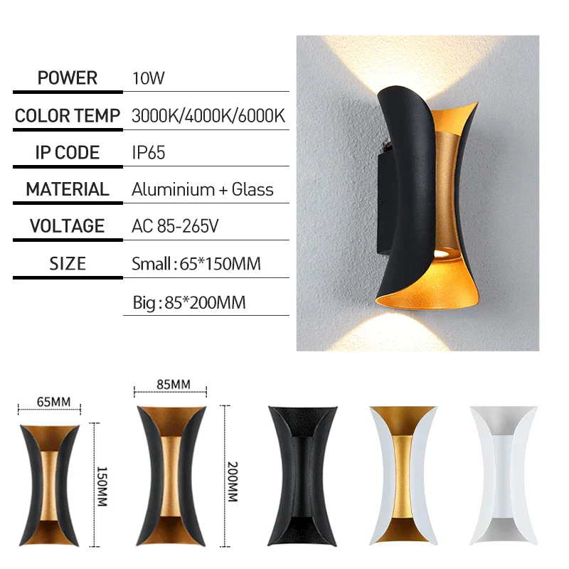 IP65 LED Outdoor Wall Light – 6W/10W Waterproof Aluminum Sconce for Porch Garden - Image 2