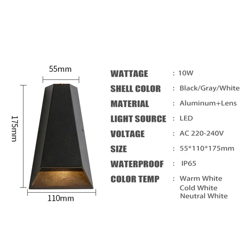 IP65 Waterproof LED Outdoor Wall Sconce Aluminum Porch Garden Modern Light - Image 6