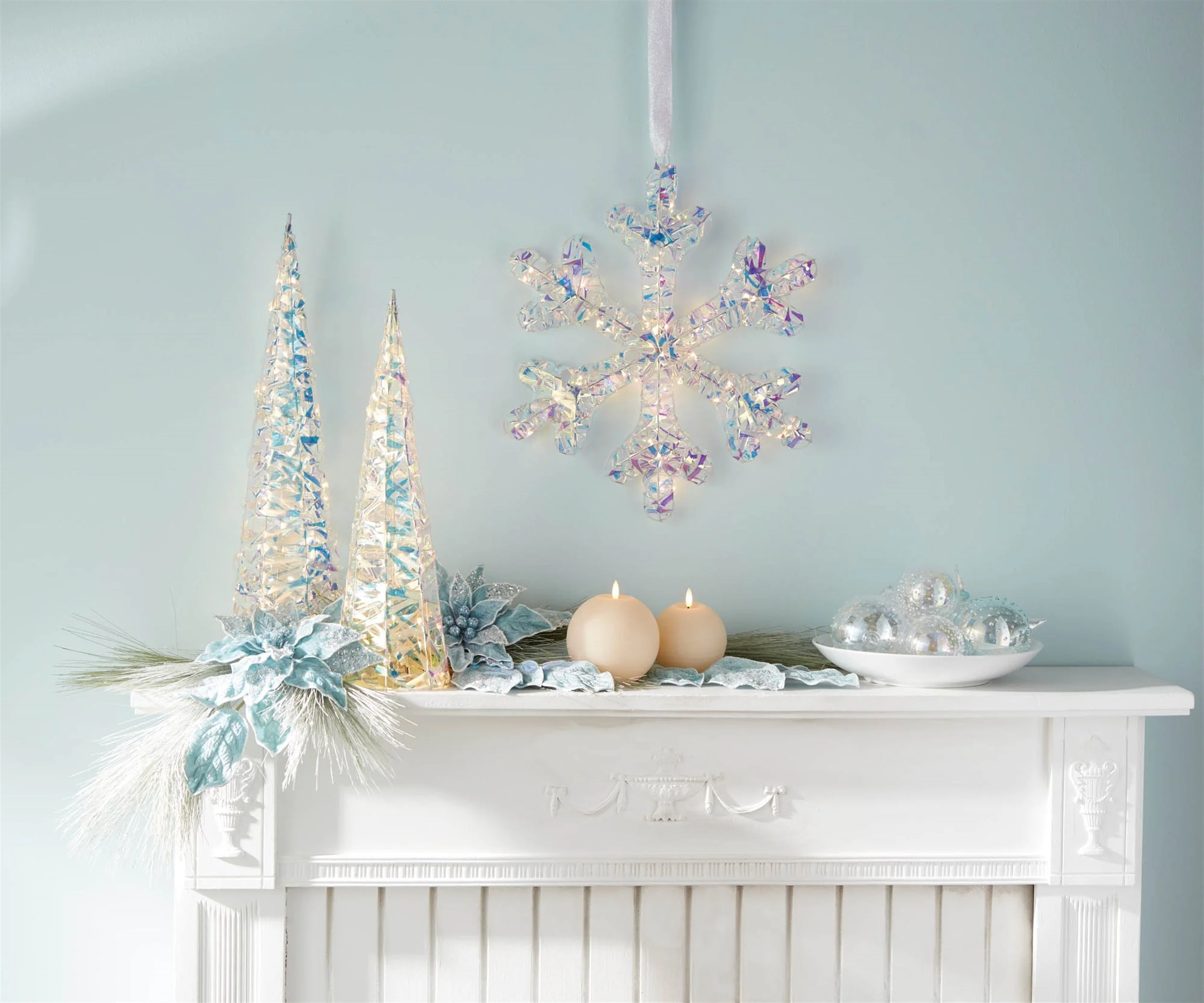 Iridescent LED Hanging Snowflake (Set of 2) - Image 2