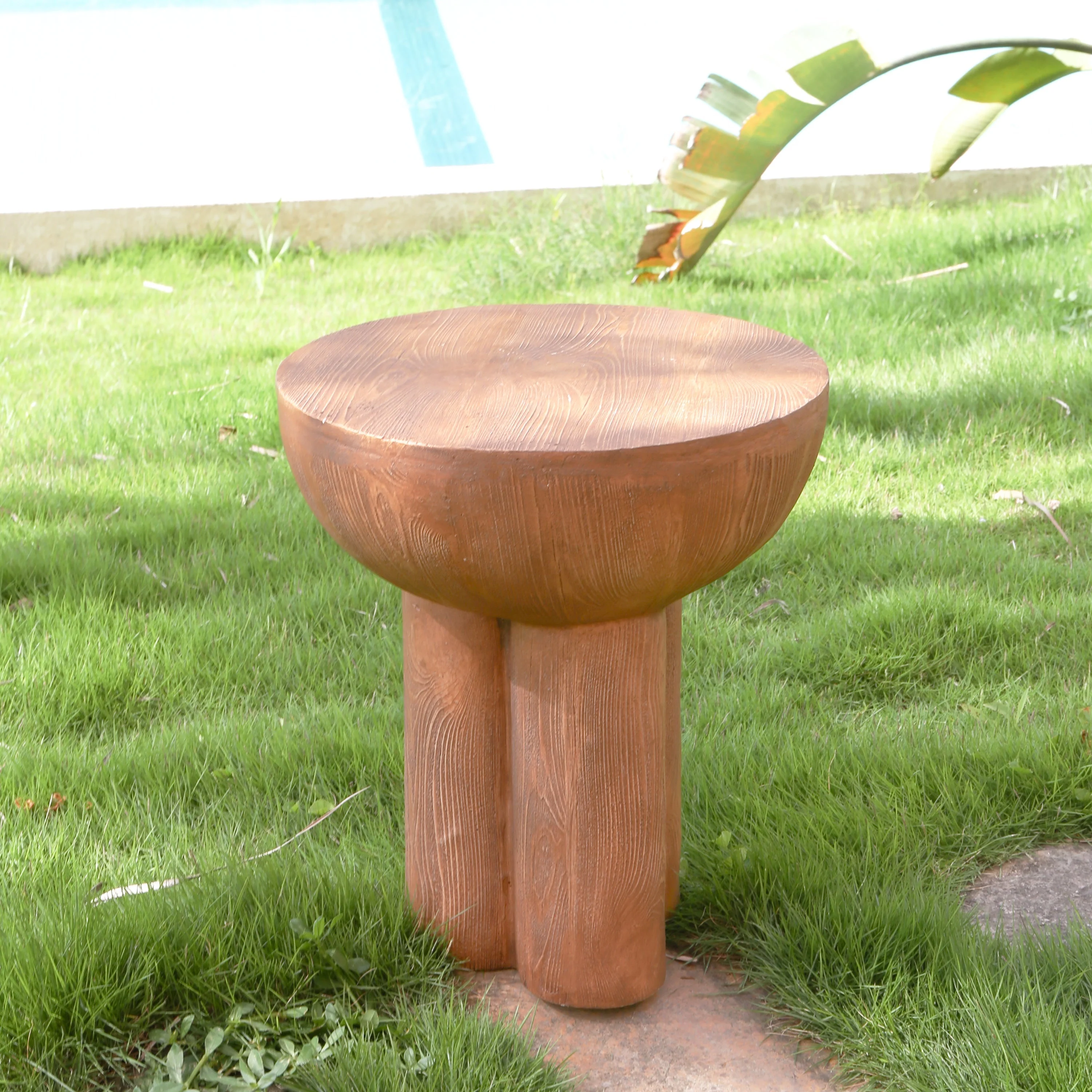 Iris Outdoor Patio Three-Legged Wood-Grain Side Table - Image 4