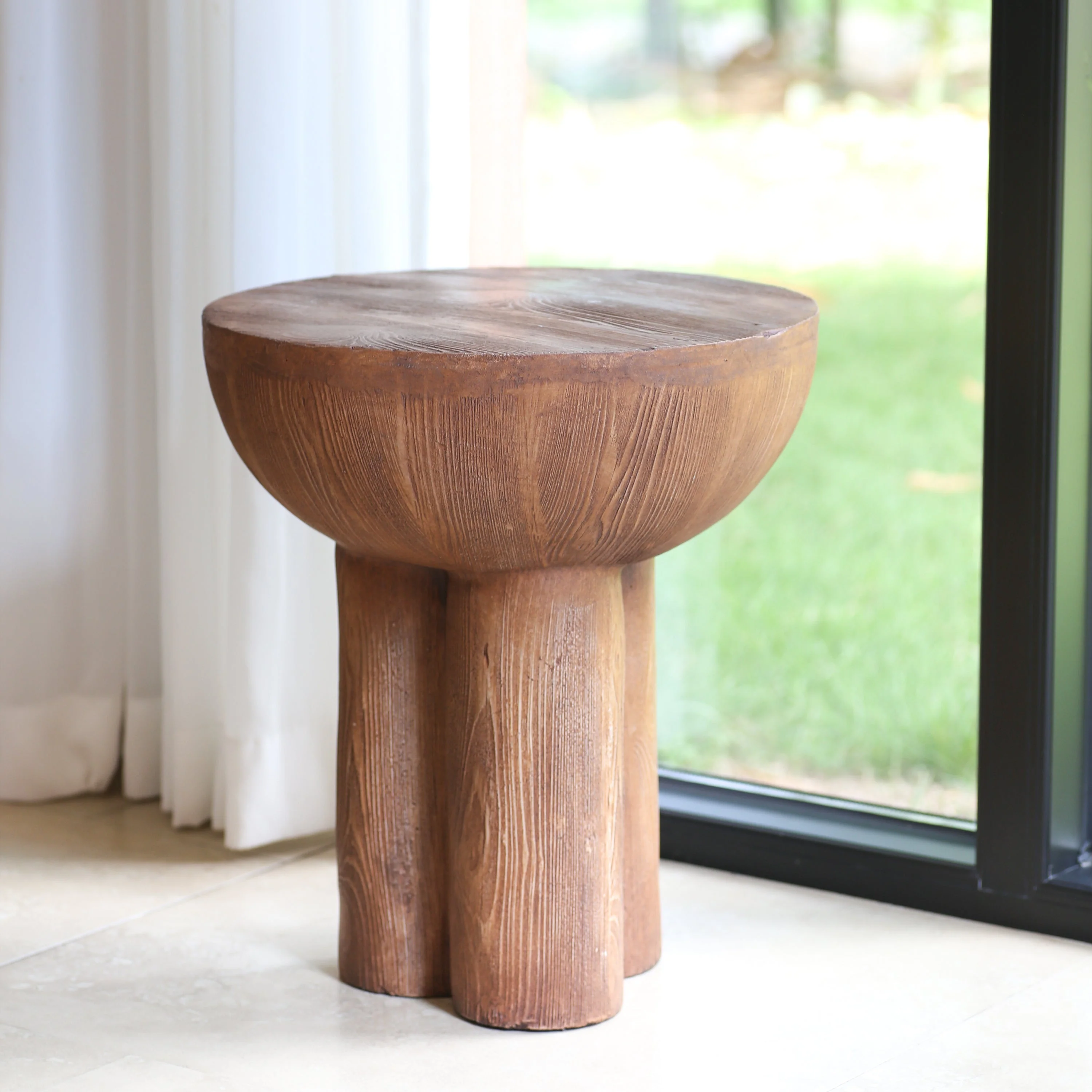 Iris Outdoor Patio Three-Legged Wood-Grain Side Table - Image 5