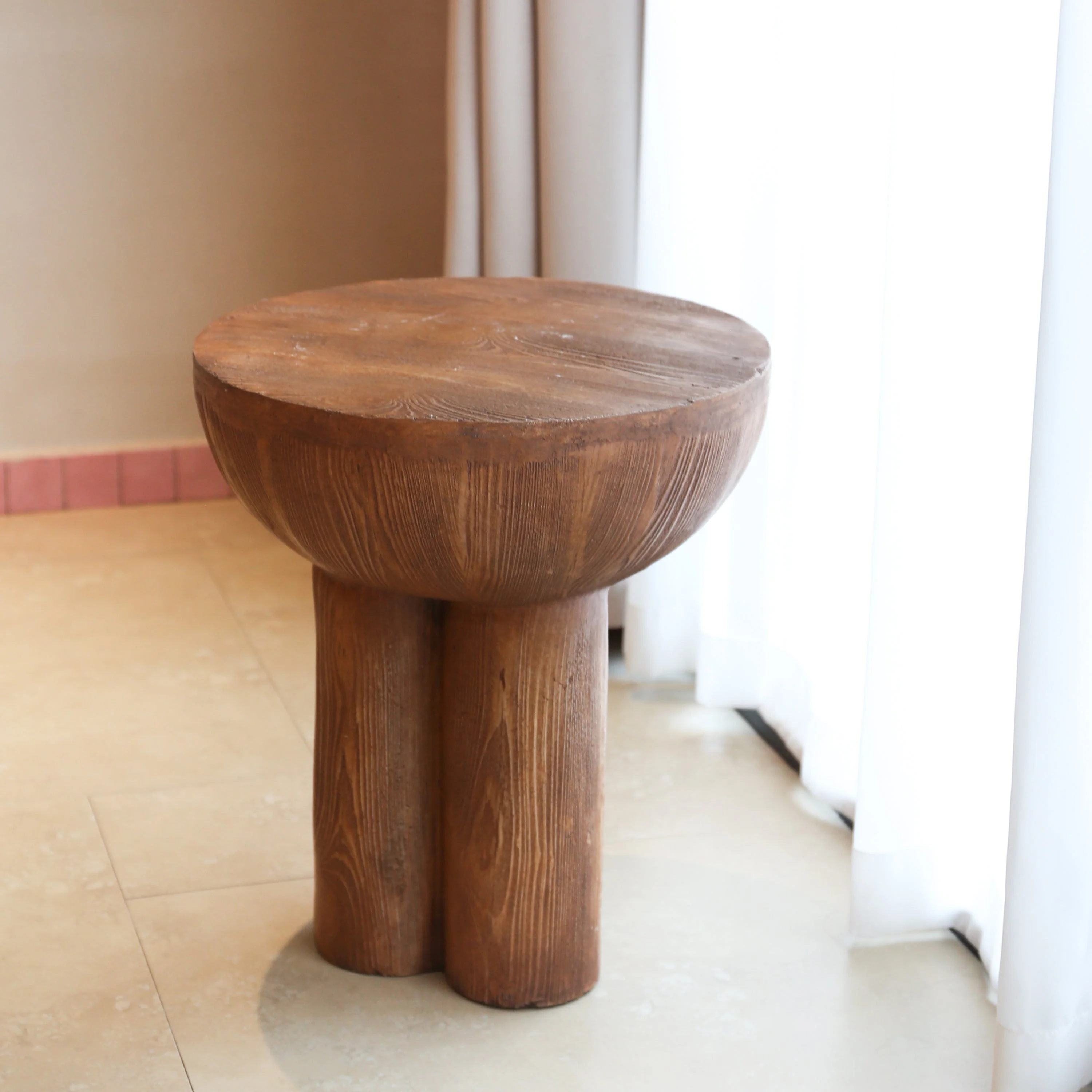 Iris Outdoor Patio Three-Legged Wood-Grain Side Table - Image 6