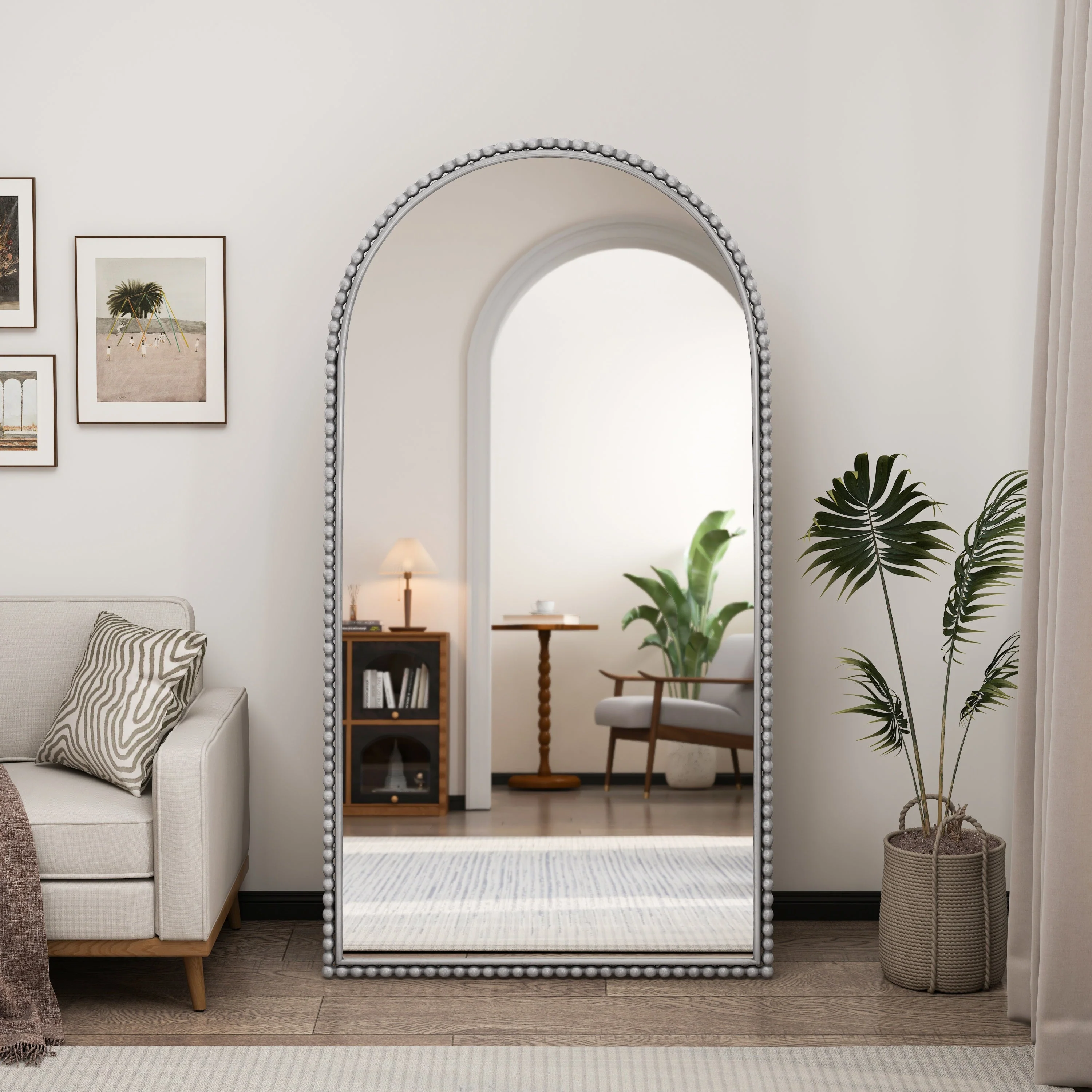 Iron Arch Retro Full Length Mirror with Supporting Feet in Silver - Image 4