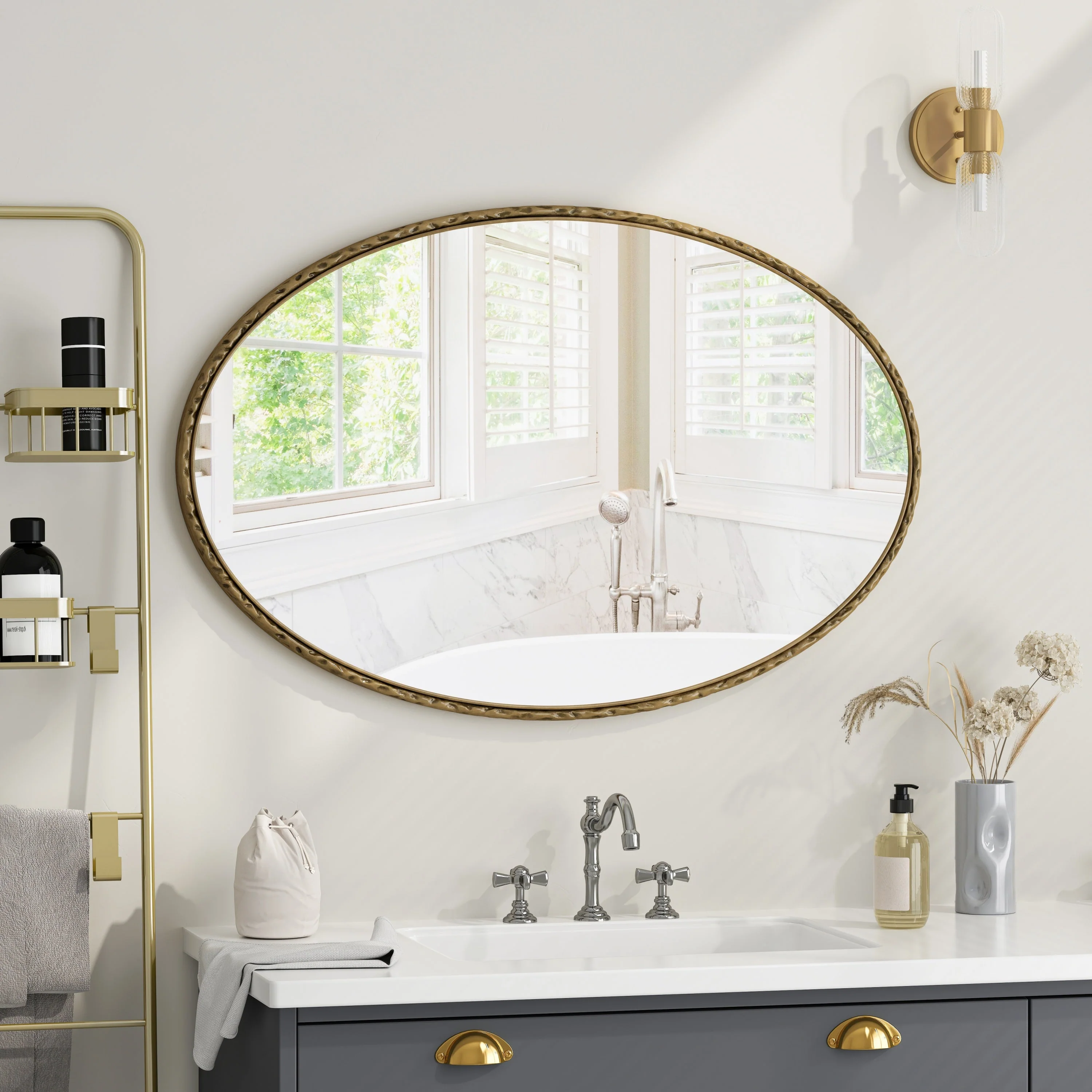 Iron Art Oval Retro Mirror in Gold with Antique Effect - Image 4