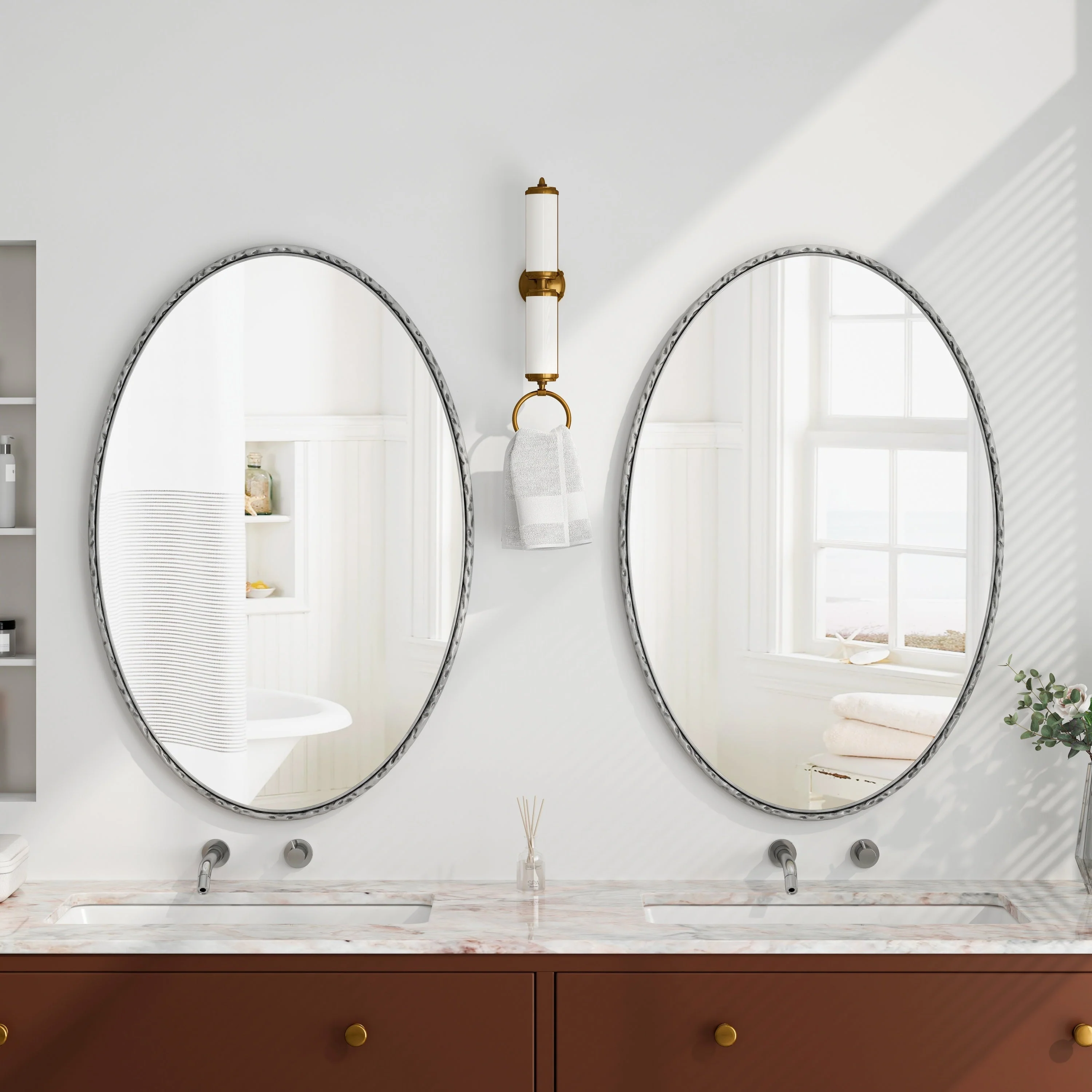Iron Art Oval Retro Mirror with Antique Effect in Silver - Image 5