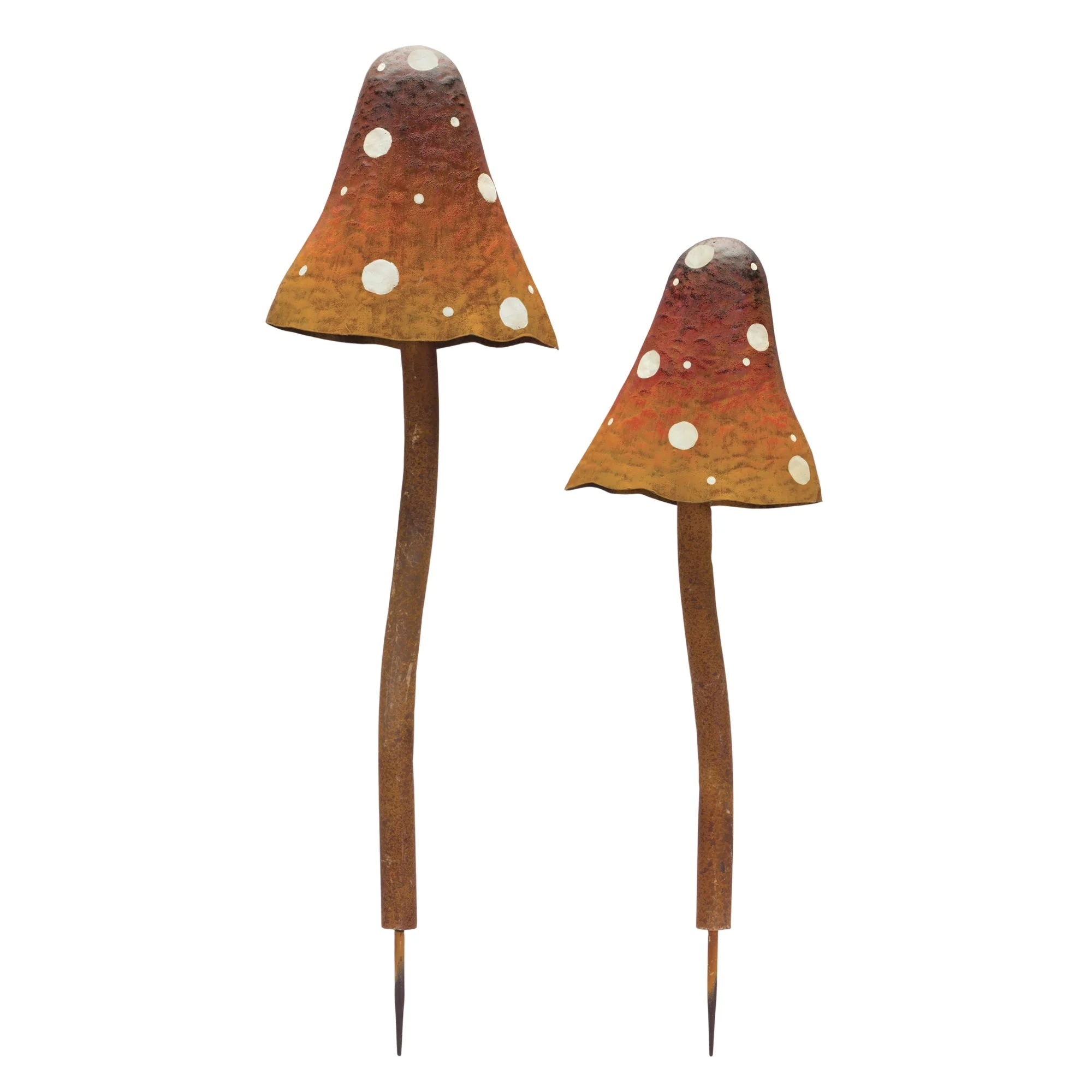 Iron metal mushroom garden stake (set of 2)