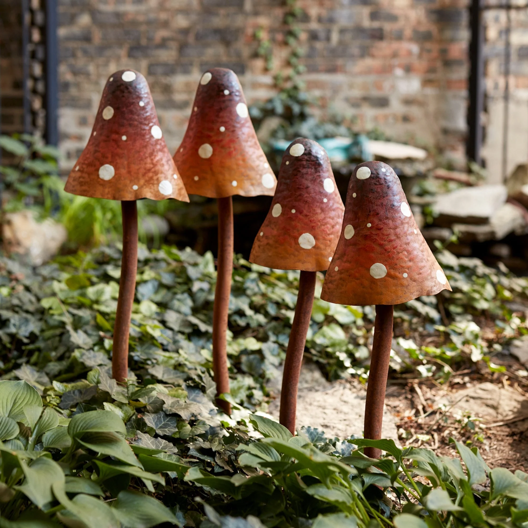 Iron metal mushroom garden stake (set of 2) - Image 2