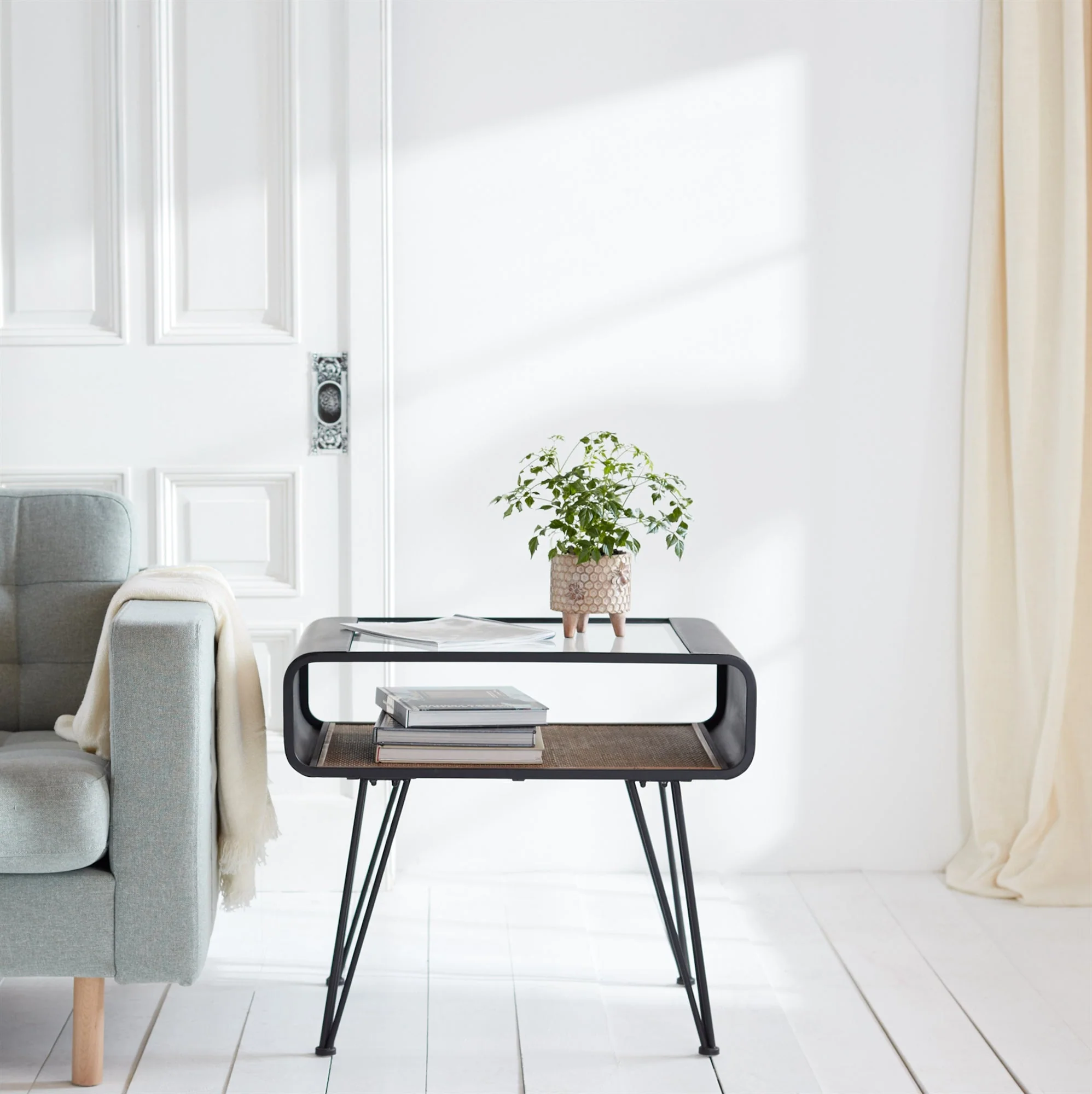Iron Side Table with Rattan Accent 23.5"H - Image 2