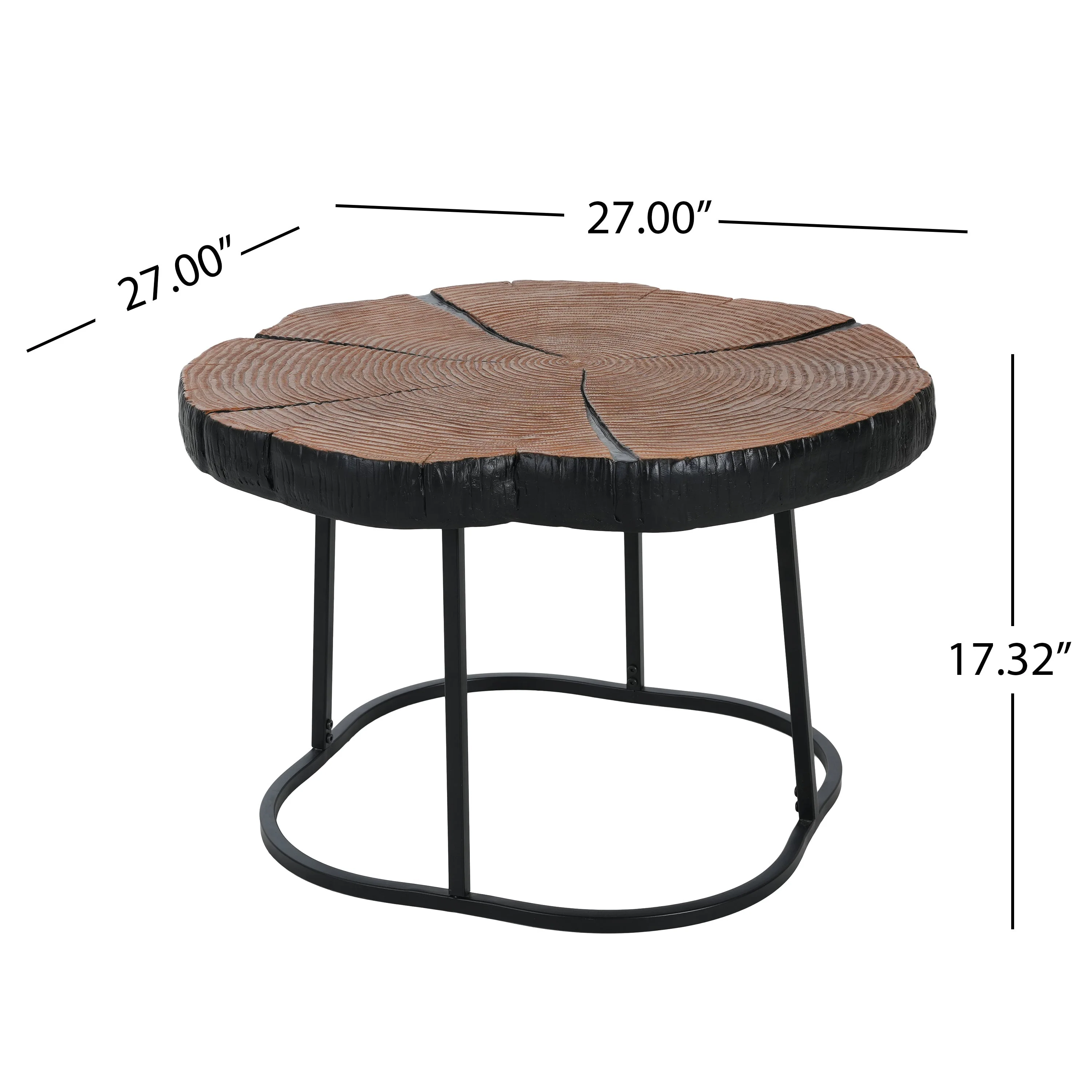 Irregular Coffee Table, 27" Modern MGO Top with Natural Wood & Black Metal Base - Image 2