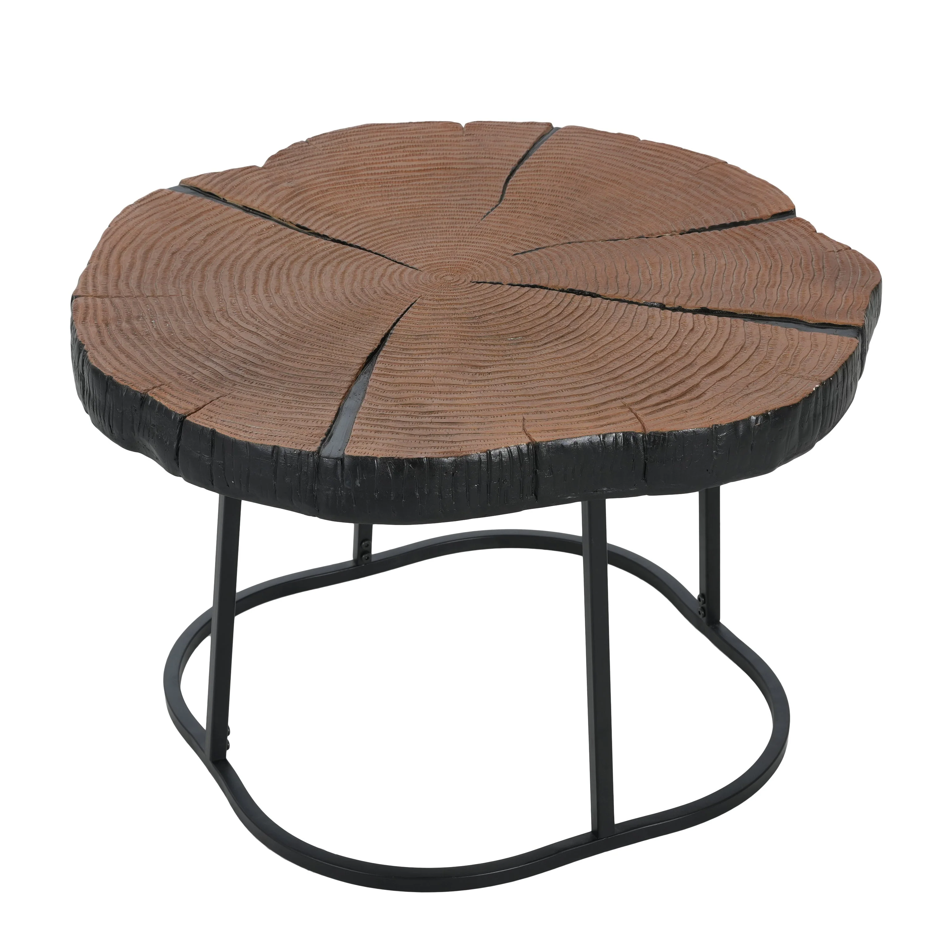 Irregular Coffee Table, 27" Modern MGO Top with Natural Wood & Black Metal Base - Image 4