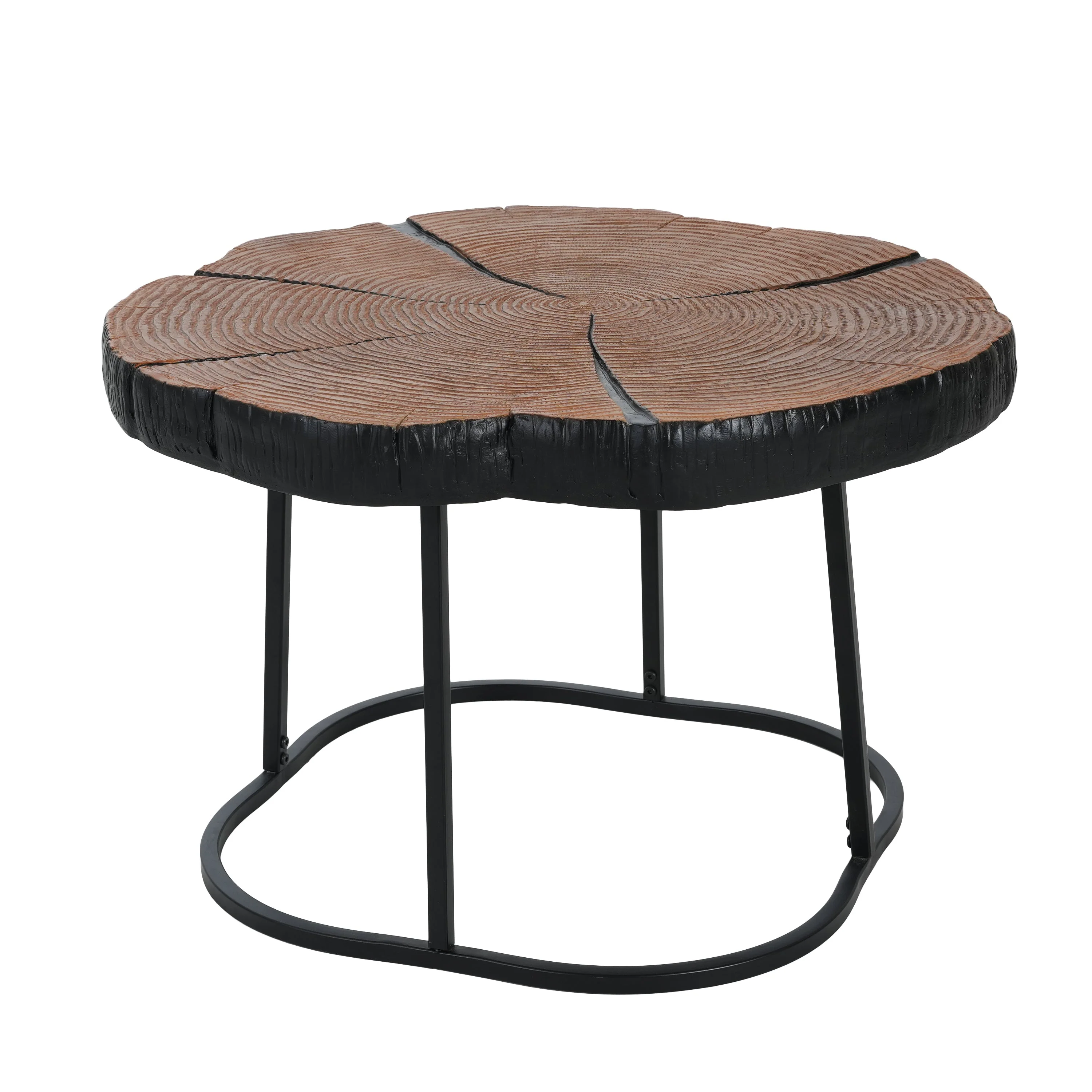 Irregular Coffee Table, 27" Modern MGO Top with Natural Wood & Black Metal Base - Image 5