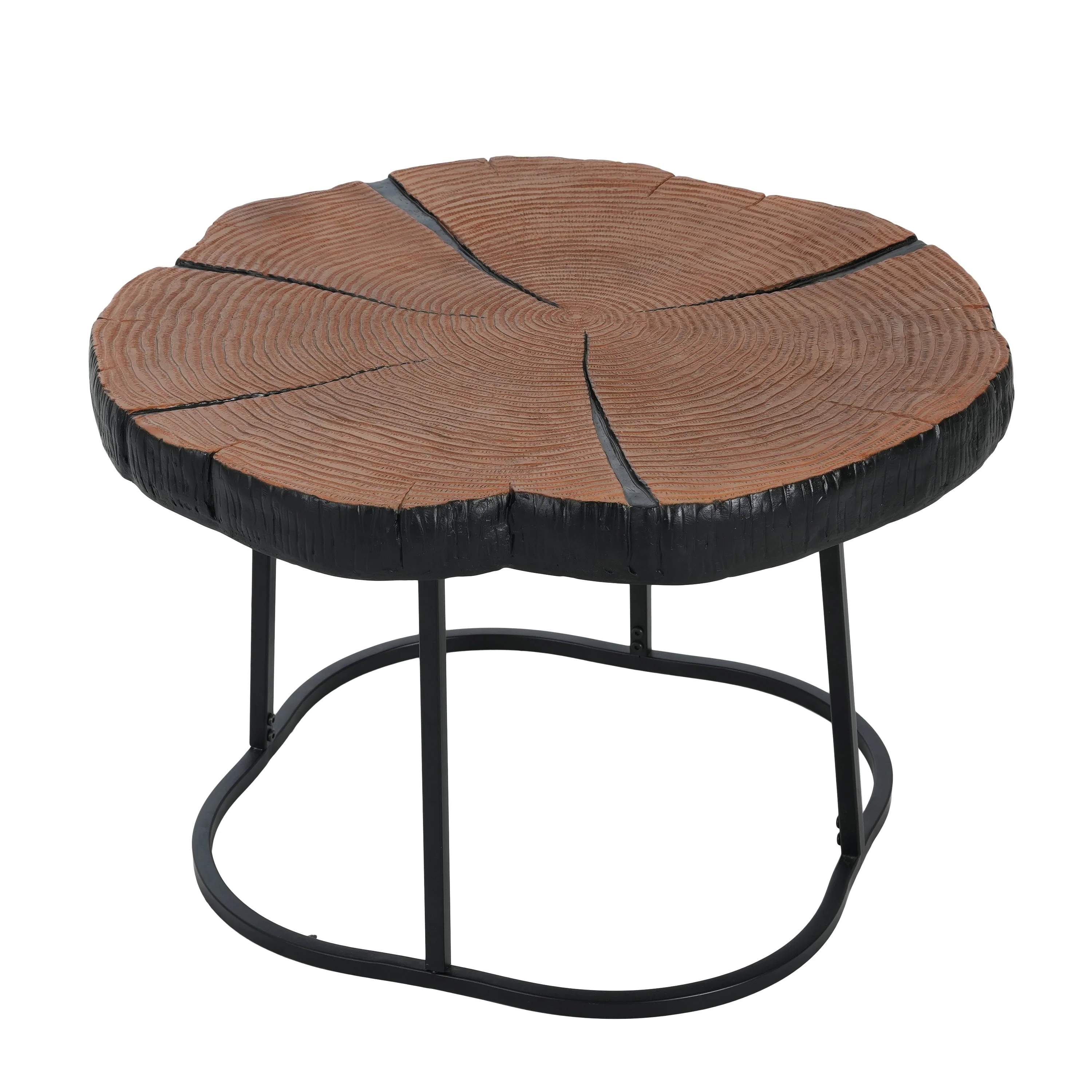 Irregular Coffee Table, 27" Modern MGO Top with Natural Wood & Black Metal Base - Image 6