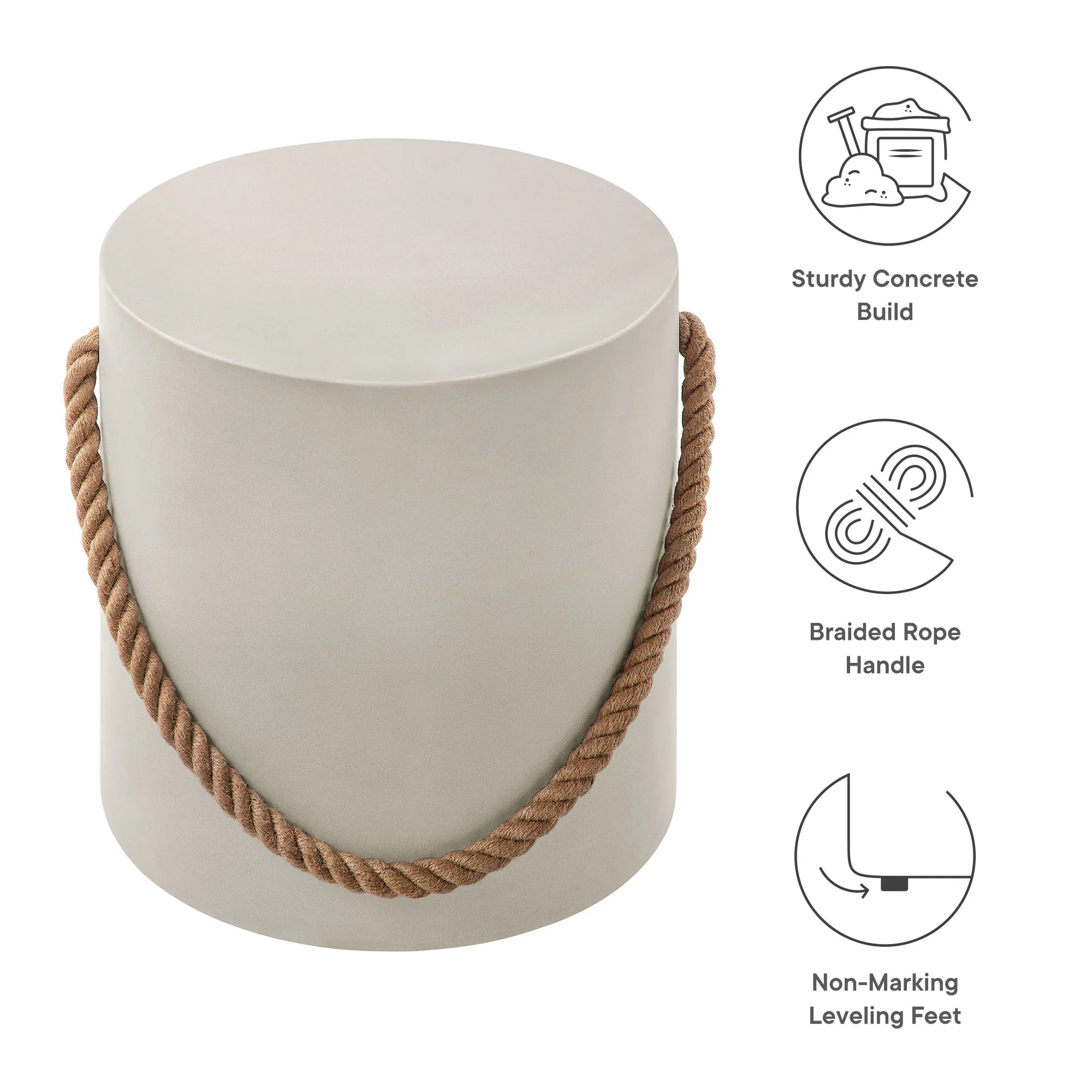 Isera Indoor-Outdoor Patio Rope Concrete Side Table Stool by Modway - Image 3