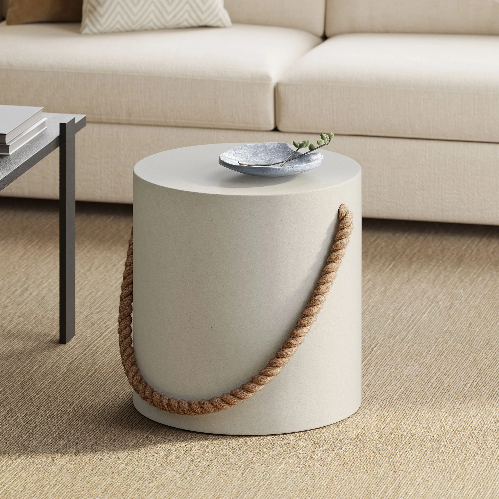 Isera Indoor-Outdoor Patio Rope Concrete Side Table Stool by Modway - Image 6