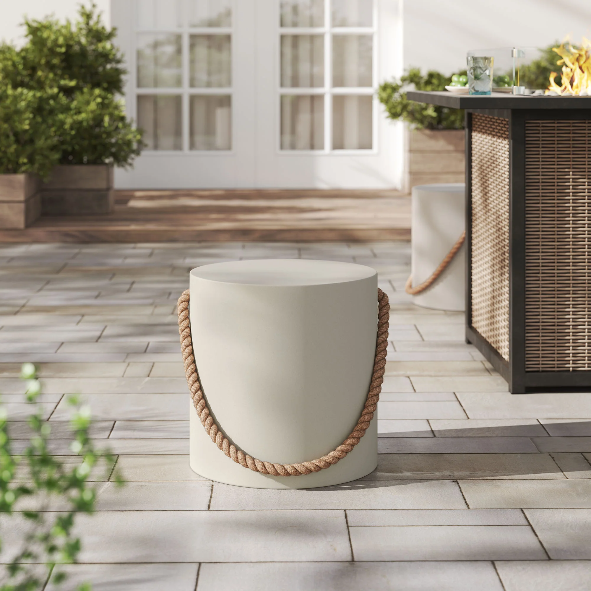Isera Indoor-Outdoor Patio Rope Concrete Side Table Stool by Modway - Image 7