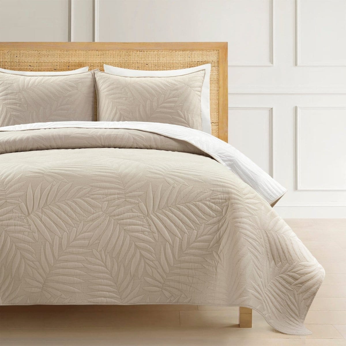 Isla Embroidered Leaf Reversible Cotton Quilt 3 Piece Set - Image 2