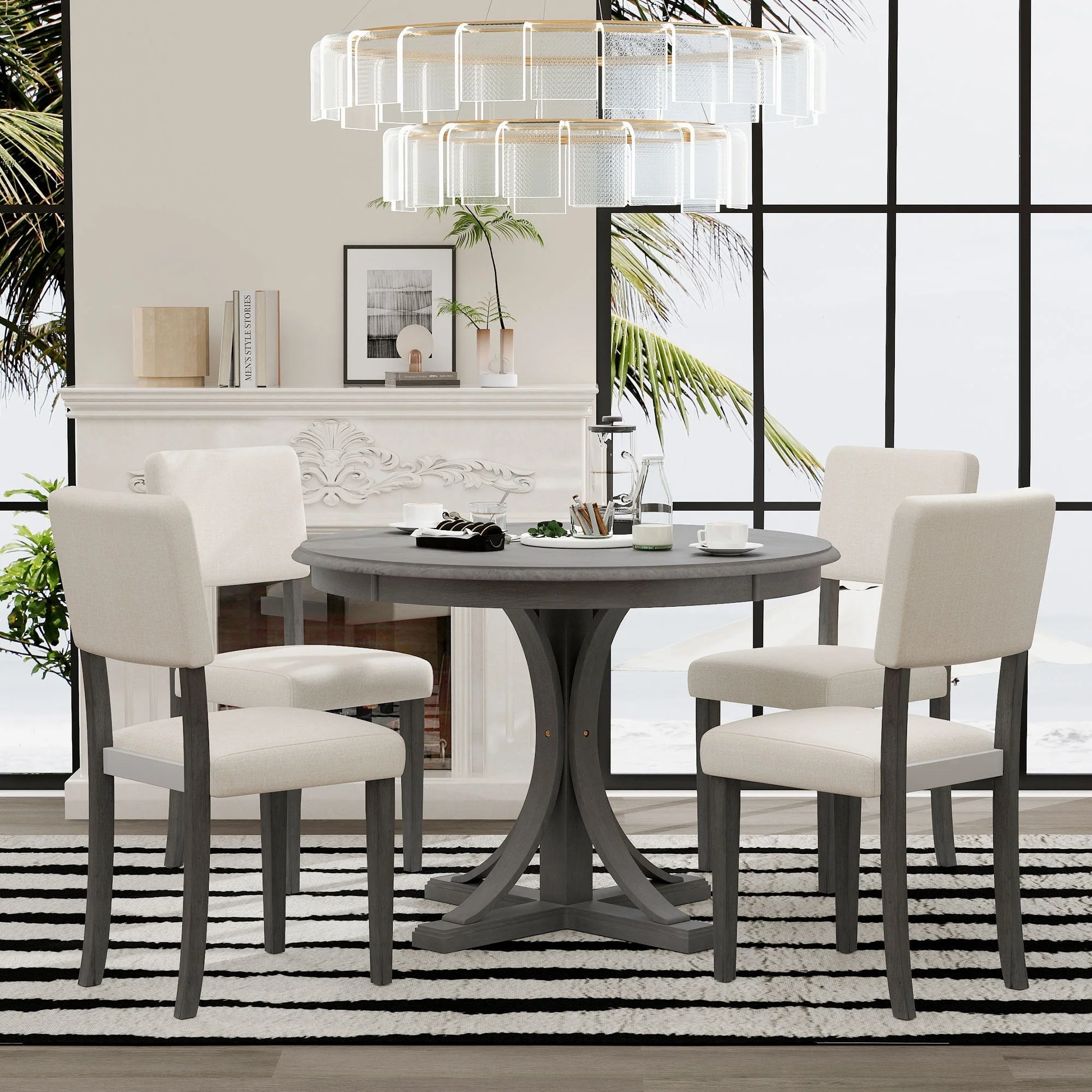 Isla Graceful Pedestal Dining Set for Four - Image 2