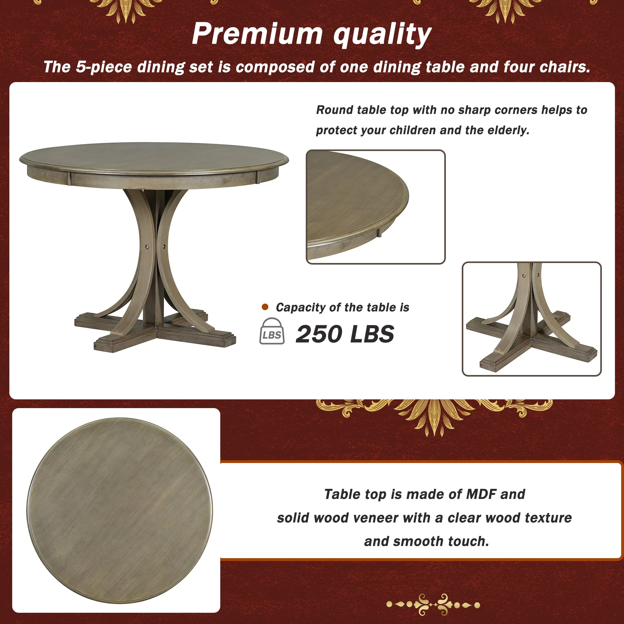 Isla Graceful Pedestal Dining Set for Four - Image 5