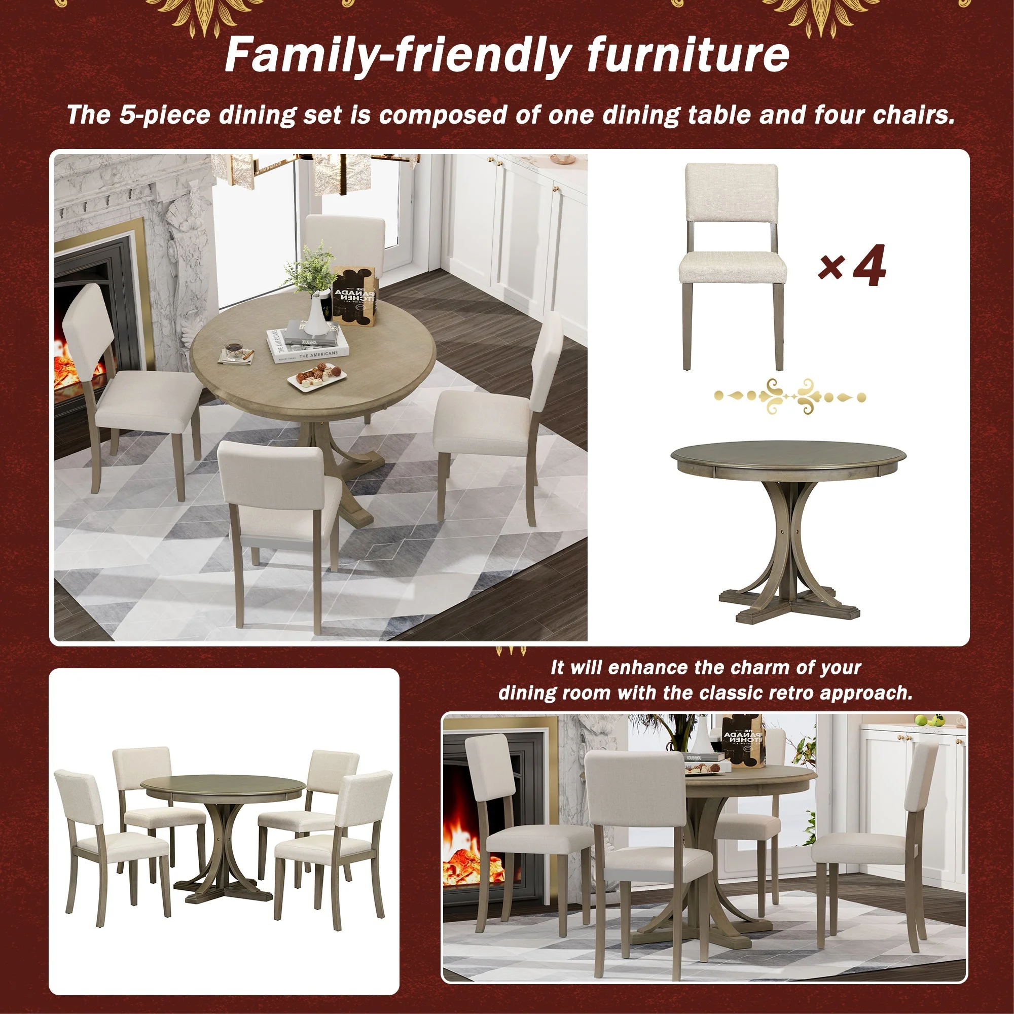 Isla Graceful Pedestal Dining Set for Four - Image 7