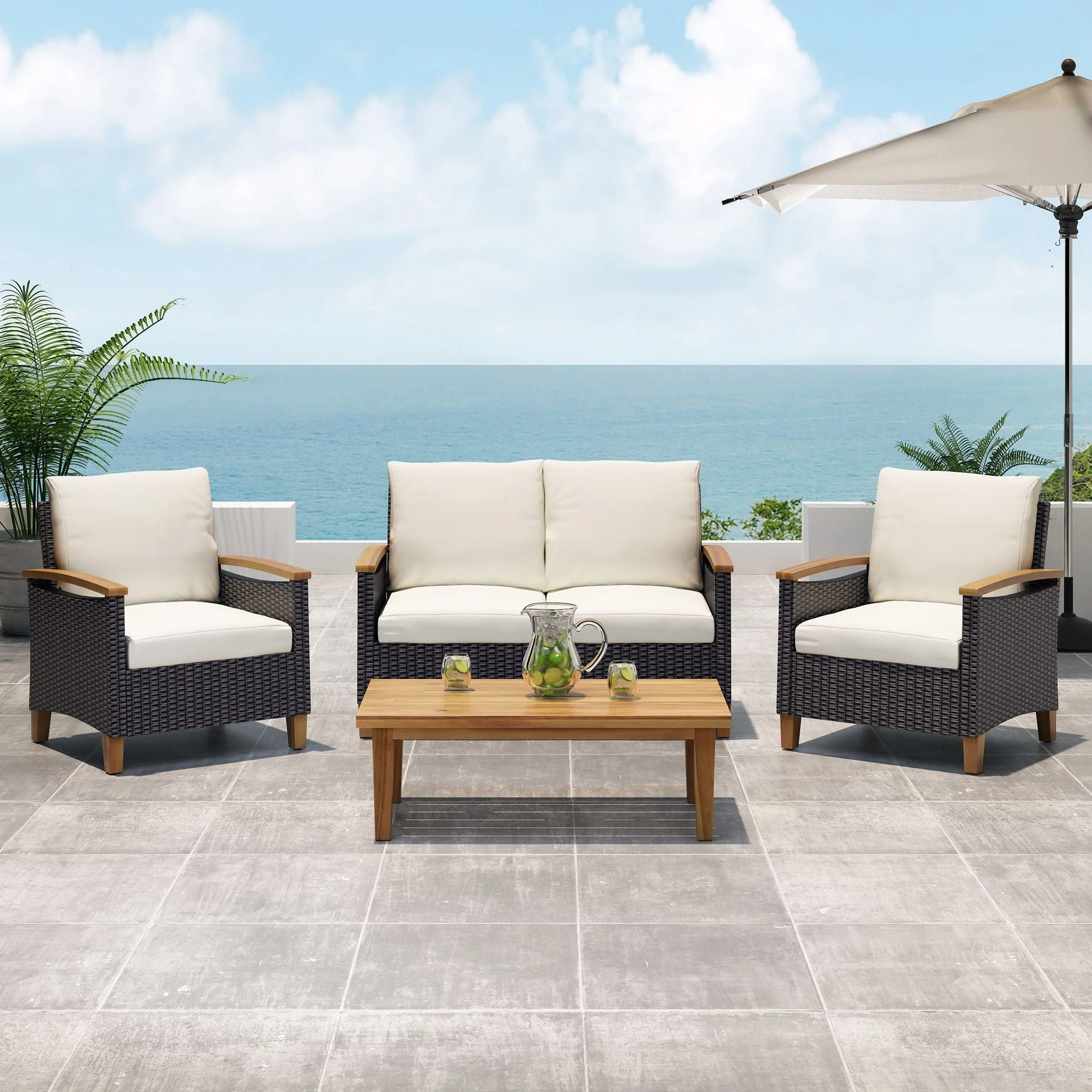 Isla Transitional Chat Set With Water Resistant Cushions - Teak - Image 4