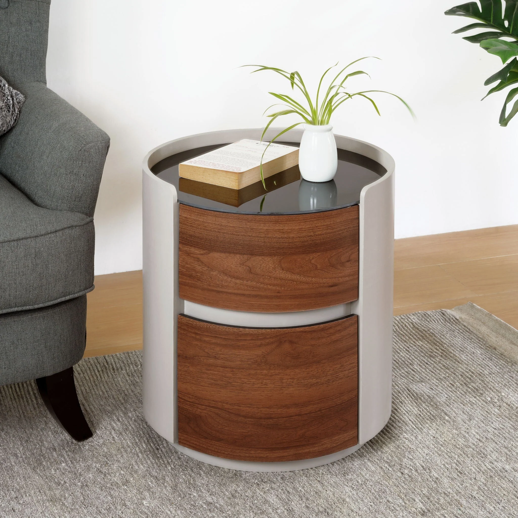 Italian Retro Double Storage Round Side Table - Gray Brown - Image 2