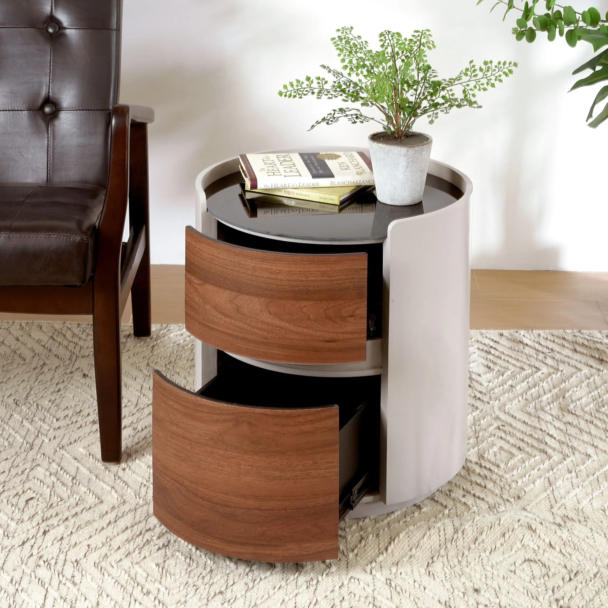 Italian Retro Double Storage Round Side Table - Gray Brown - Image 3