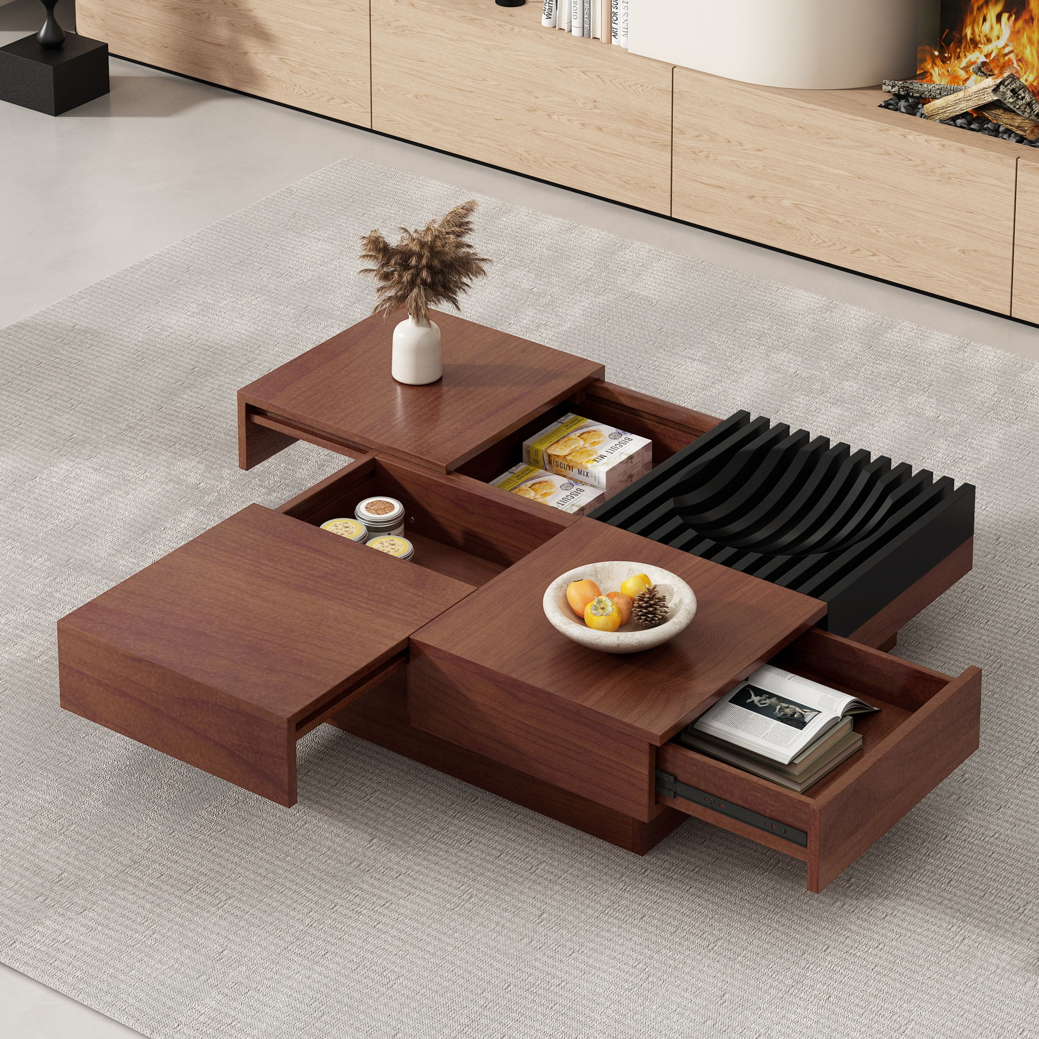 Italian Retro Inspired Acacia Wood Storage Coffee Table - Brown / Black - Image 2