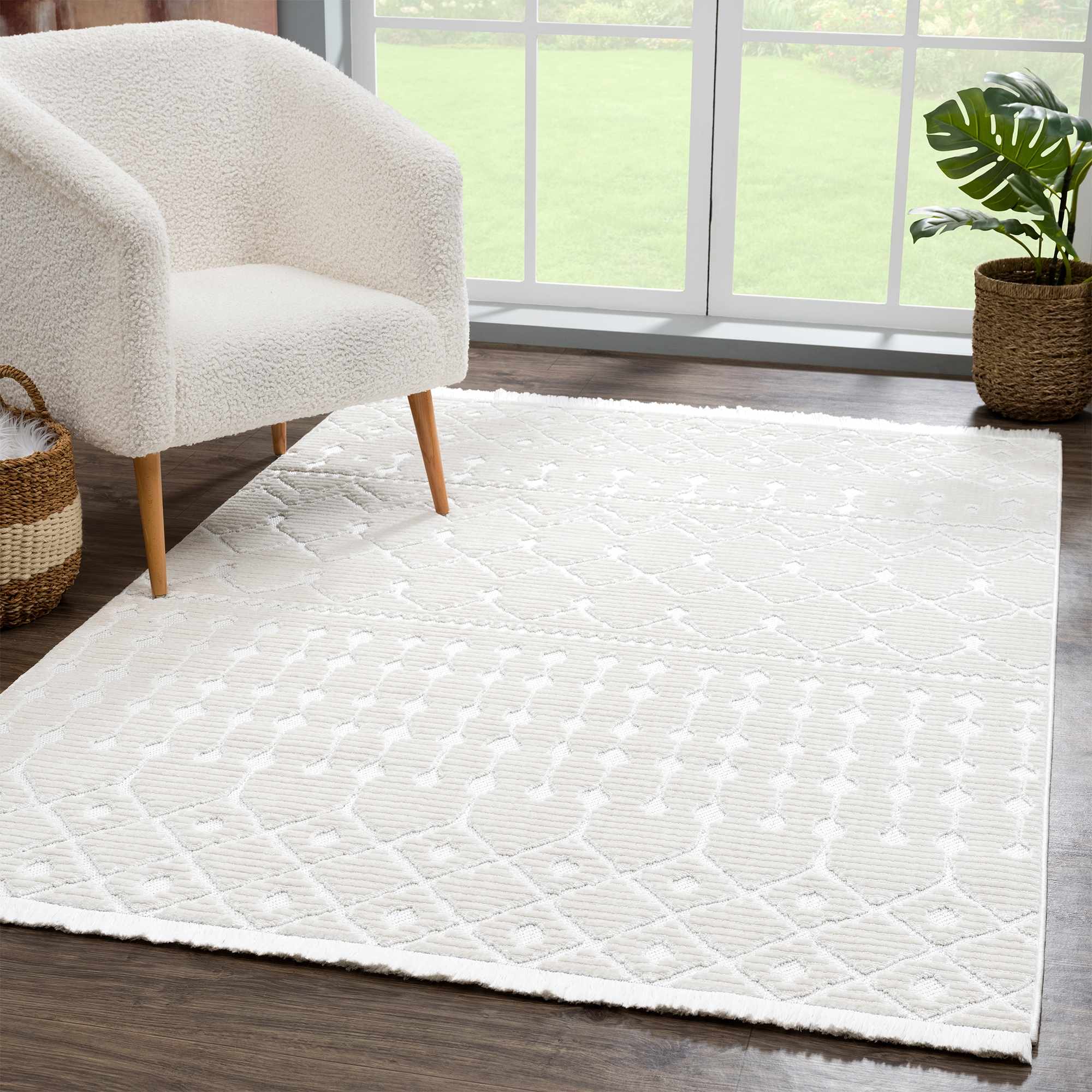 Ivory Beil 3D Fringe Area Rug - Clearance - Image 2