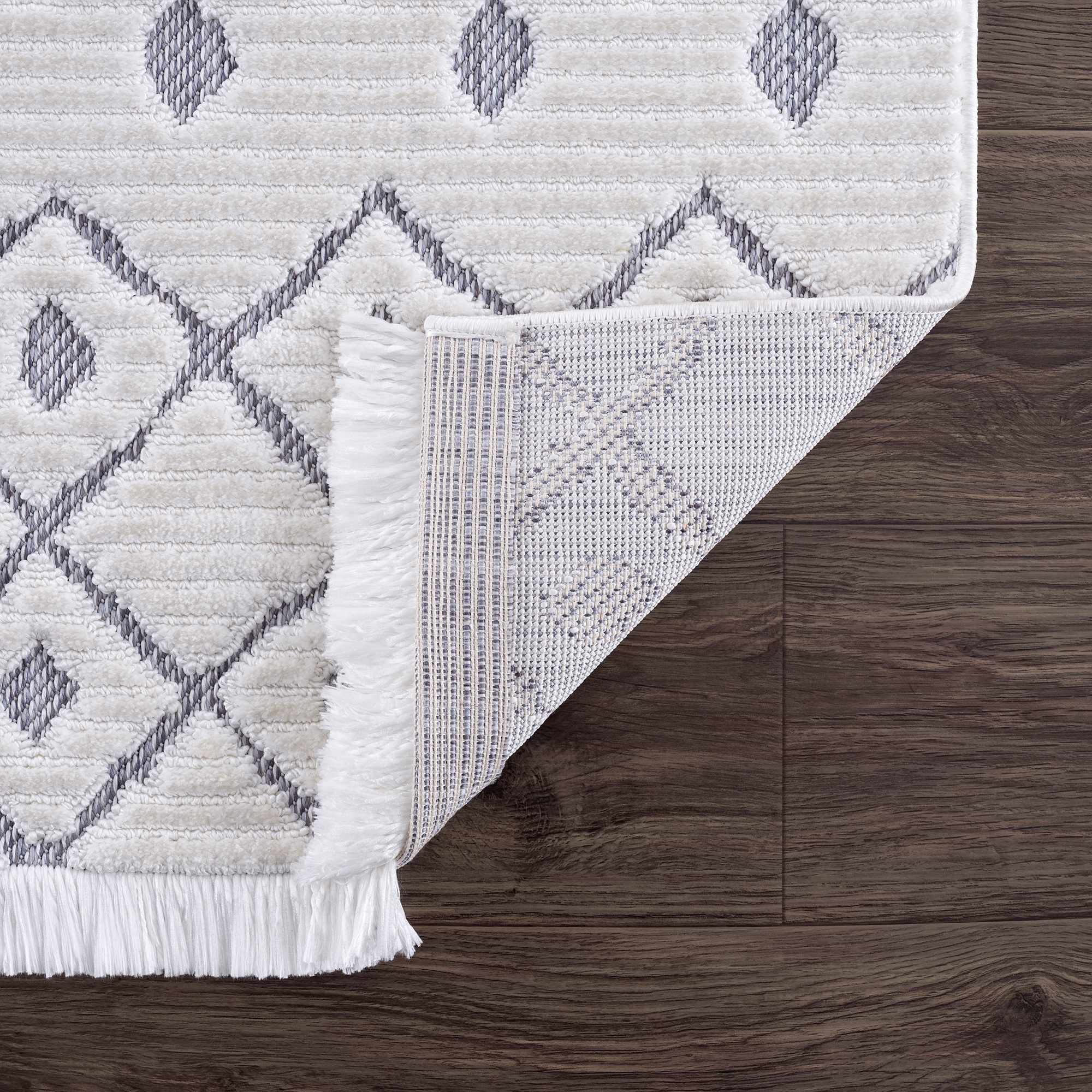 Ivory Gray Beil Textured Trellis Fringe Area Rug - Clearance - Image 4
