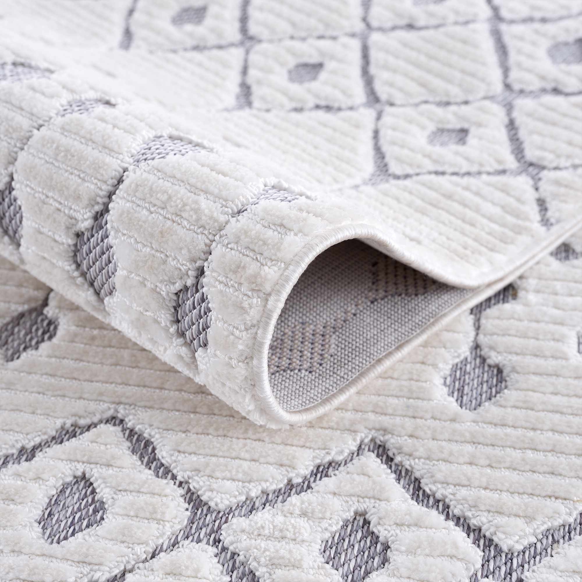 Ivory Gray Beil Textured Trellis Fringe Area Rug - Clearance - Image 5