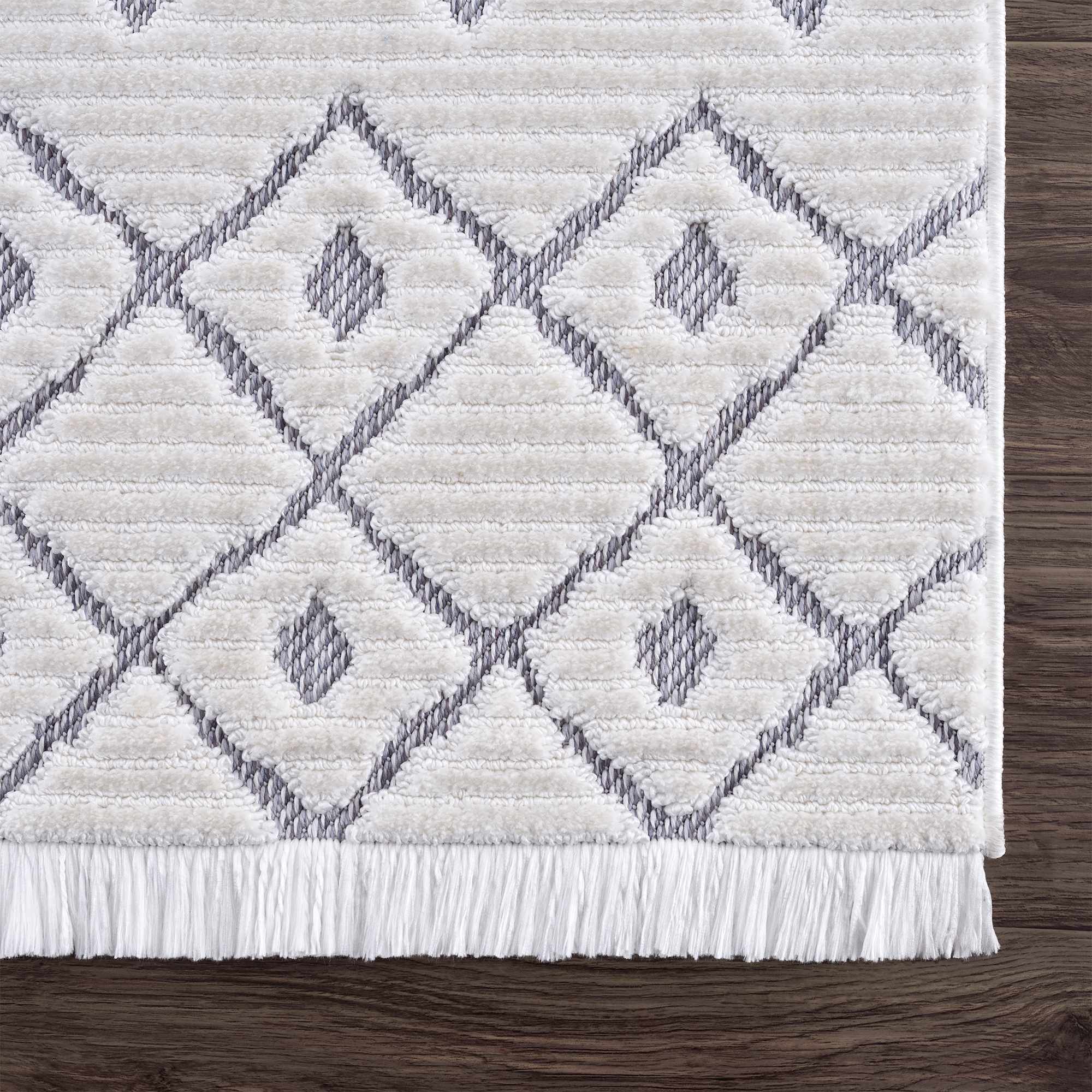 Ivory Gray Beil Textured Trellis Fringe Area Rug - Clearance - Image 6