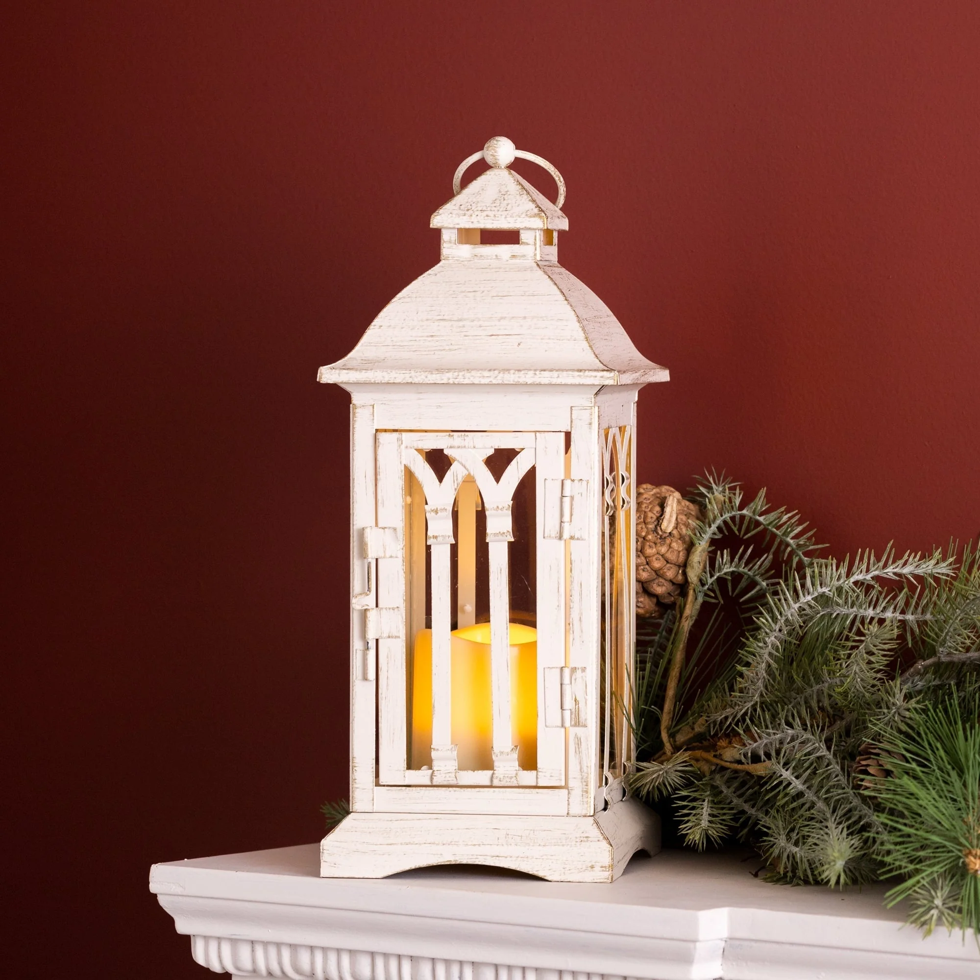 Ivory Metal Lantern with LED Candle (Set of 2) - Image 4