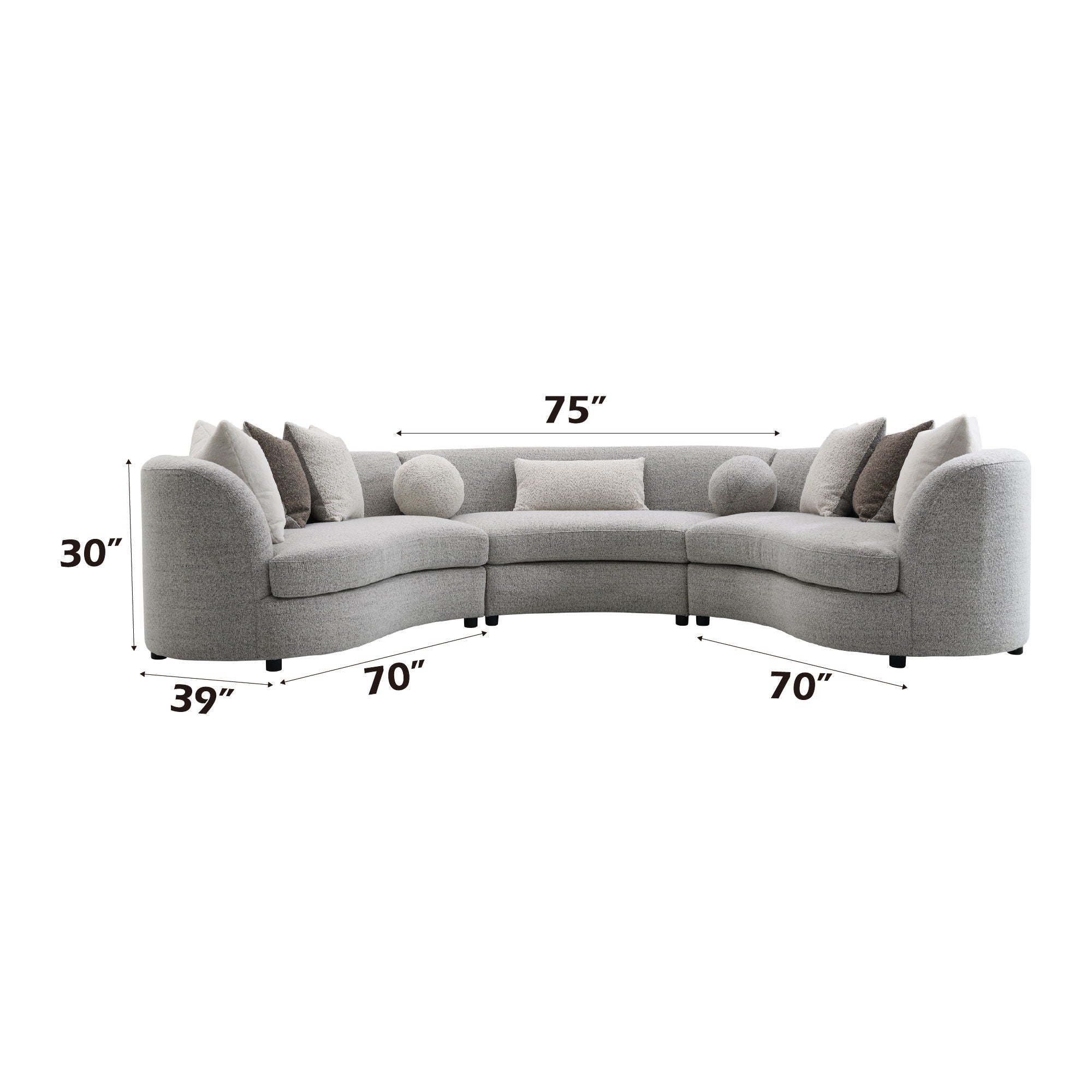Ivria - Boucle Sectional Sofa With 9 Pillows - Gray - Image 2