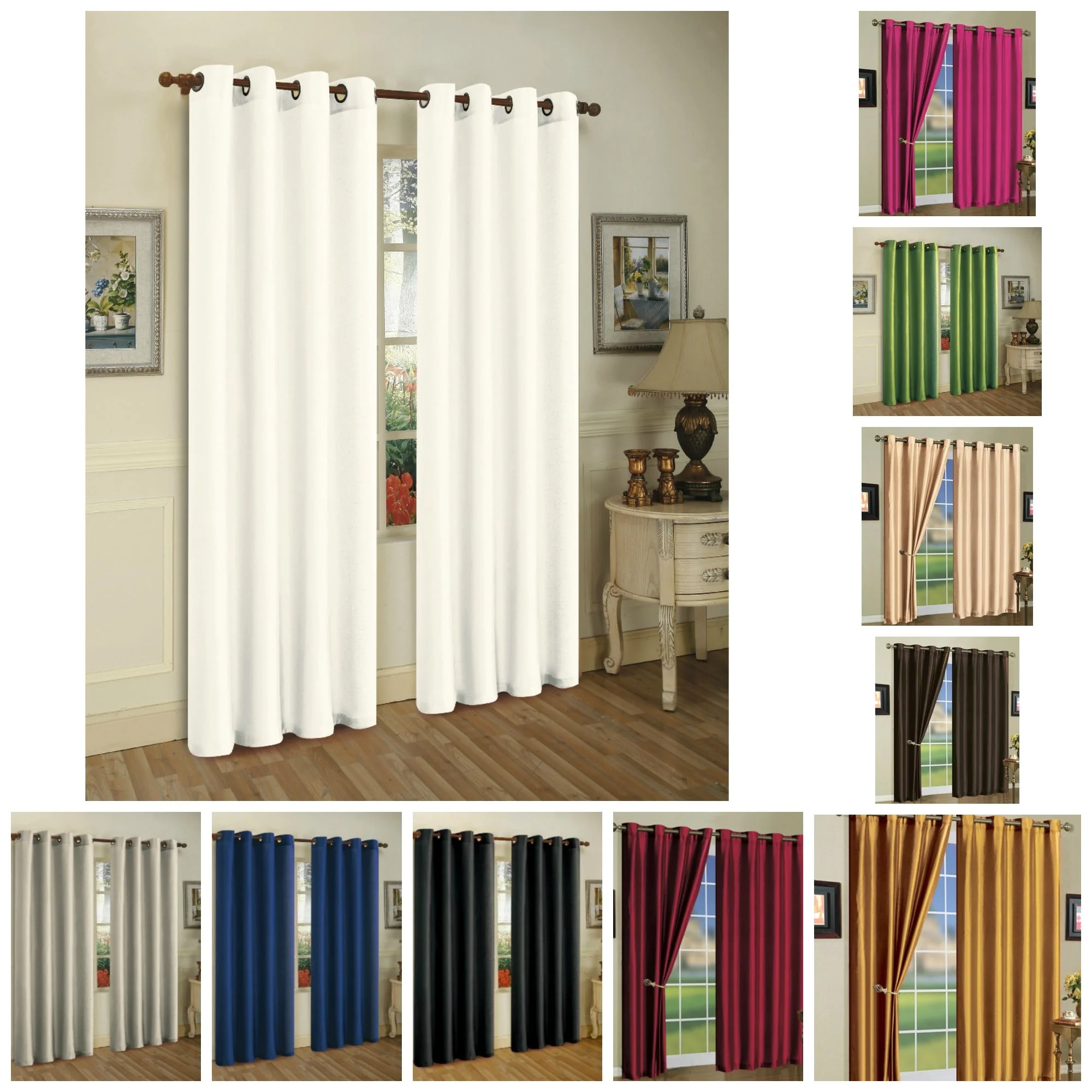 J&V Textiles 2 Panels Solid Grommet Faux Silk Window Curtain Drapes Treatment in 84" Length - Image 11