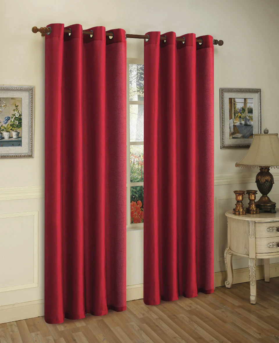 J&V Textiles 2 Panels Solid Grommet Faux Silk Window Curtain Drapes Treatment in 84" Length - Image 2