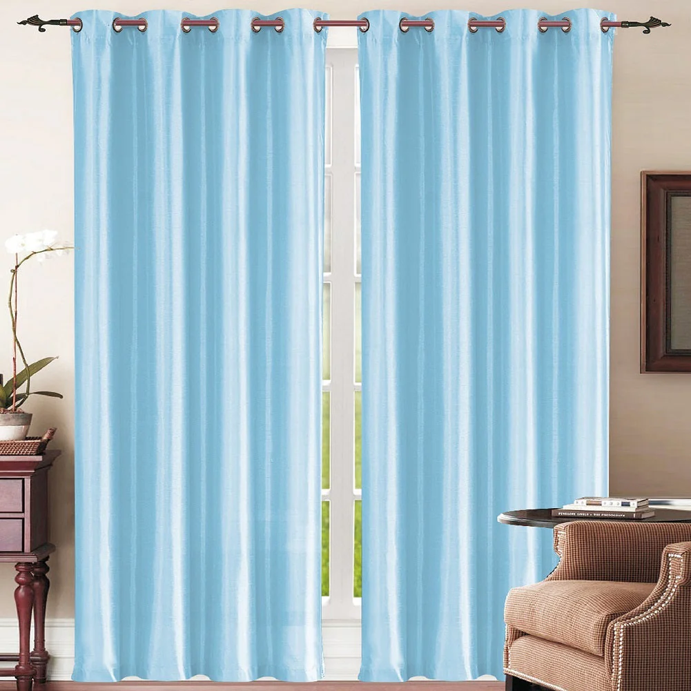 J&V Textiles 2 Panels Solid Grommet Faux Silk Window Curtain Drapes Treatment in 84" Length - Image 22